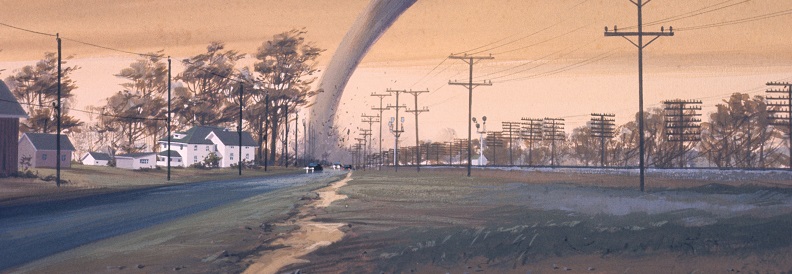 Image of a tornado near a town. Captioned: How a Sudden Disaster Impacts Your Mortgage Loan
