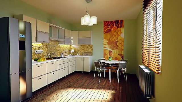 Image of a dining/kitchen area of a small apartment.