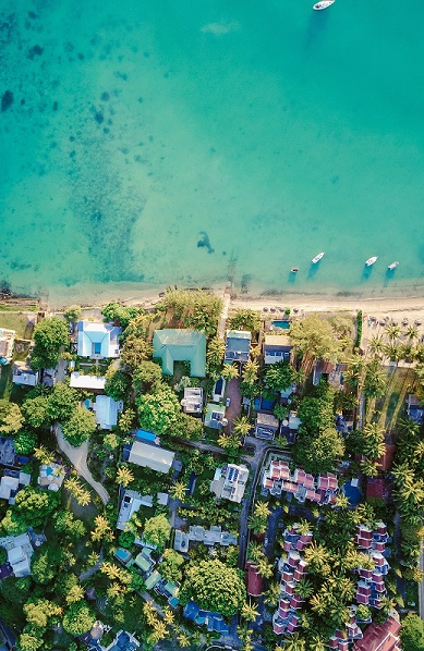 Aerial view of some coastal properties, beachfront properties.