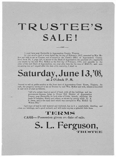Image of an old notice of trustee's sale poster.