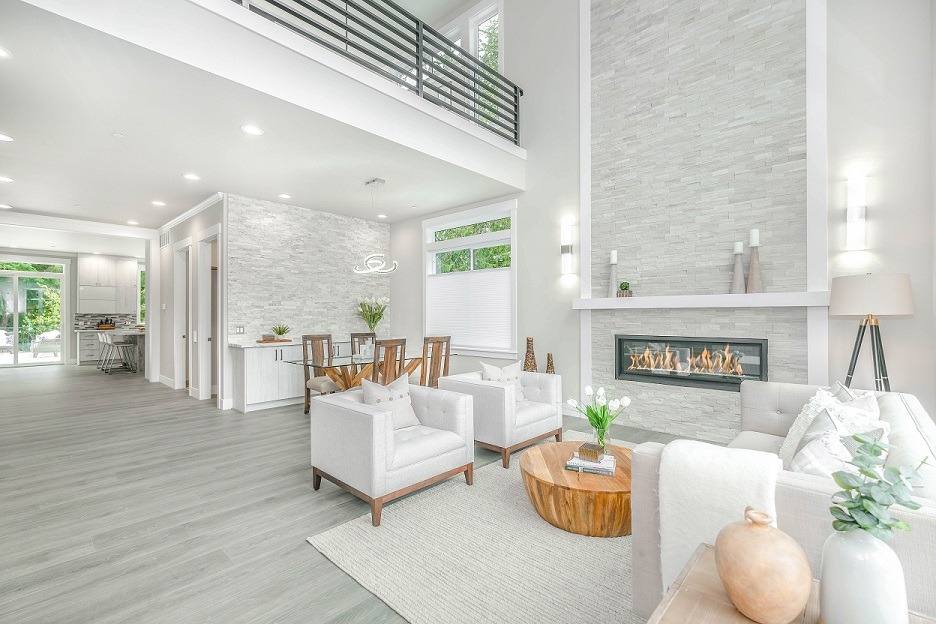 Inside of a very sophisticated looking modern house. Captioned: Blockchain of the Rich and Famous?