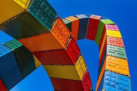 Colorful shipping containers used to create art.