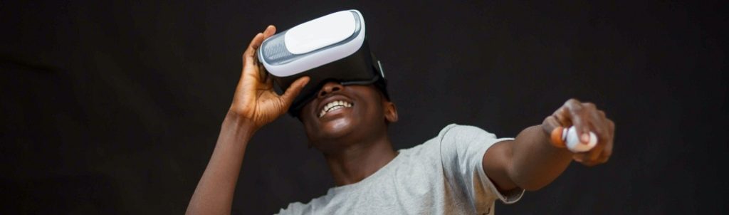 Person wearing a virtual headset