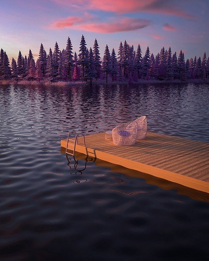 Digital image of a peaceful lake scene.