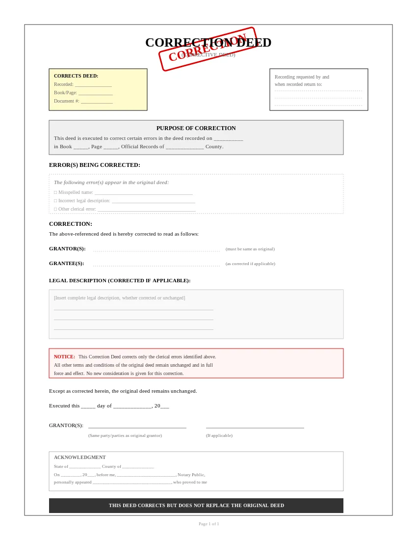 Sample Correction Deed Form