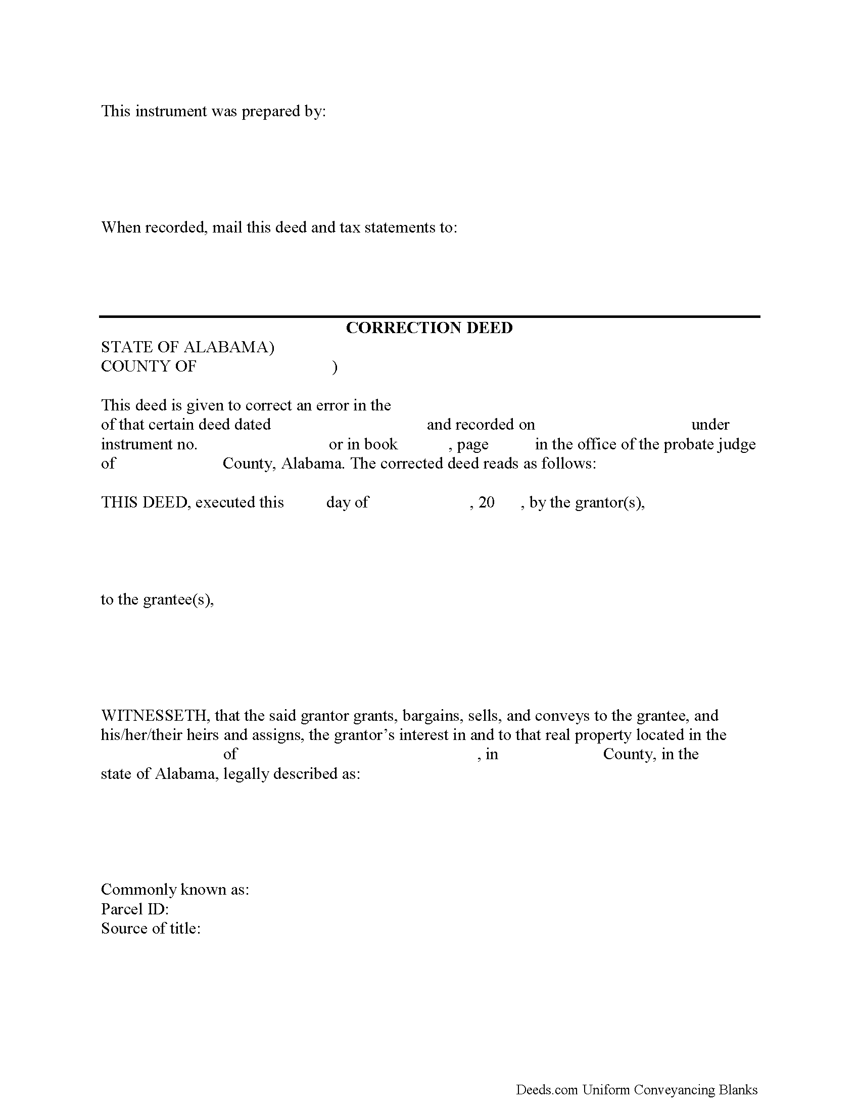 Alabama Correction Deed Image