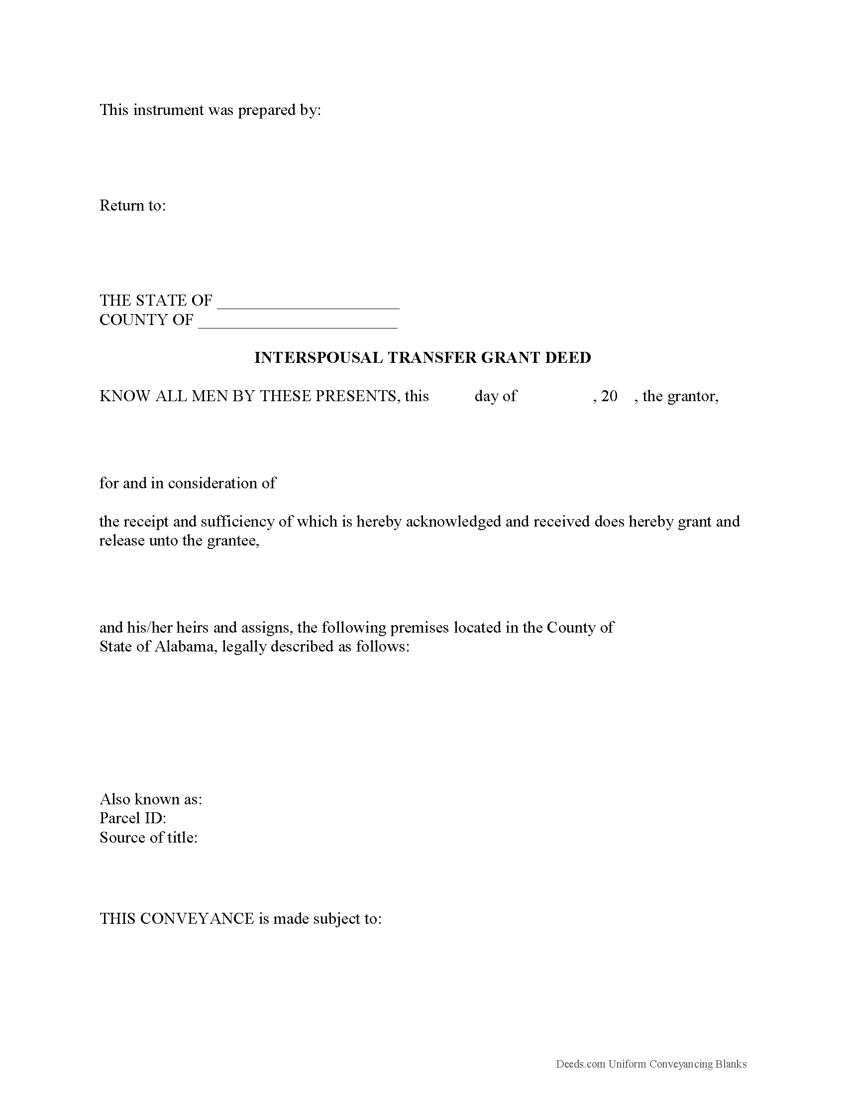 Alabama Interspousal Transfer Grant Deed Image