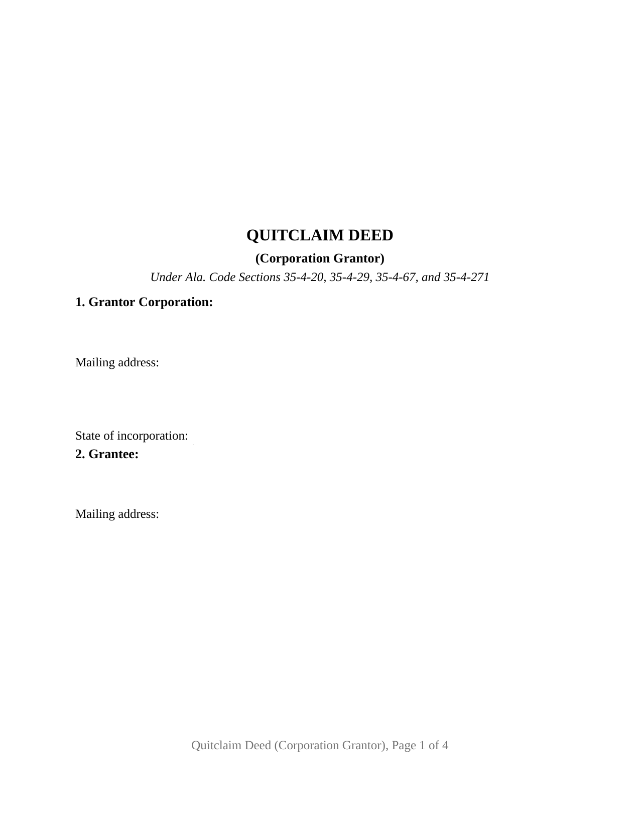 Alabama Quitclaim Deed (Corporation Grantor)