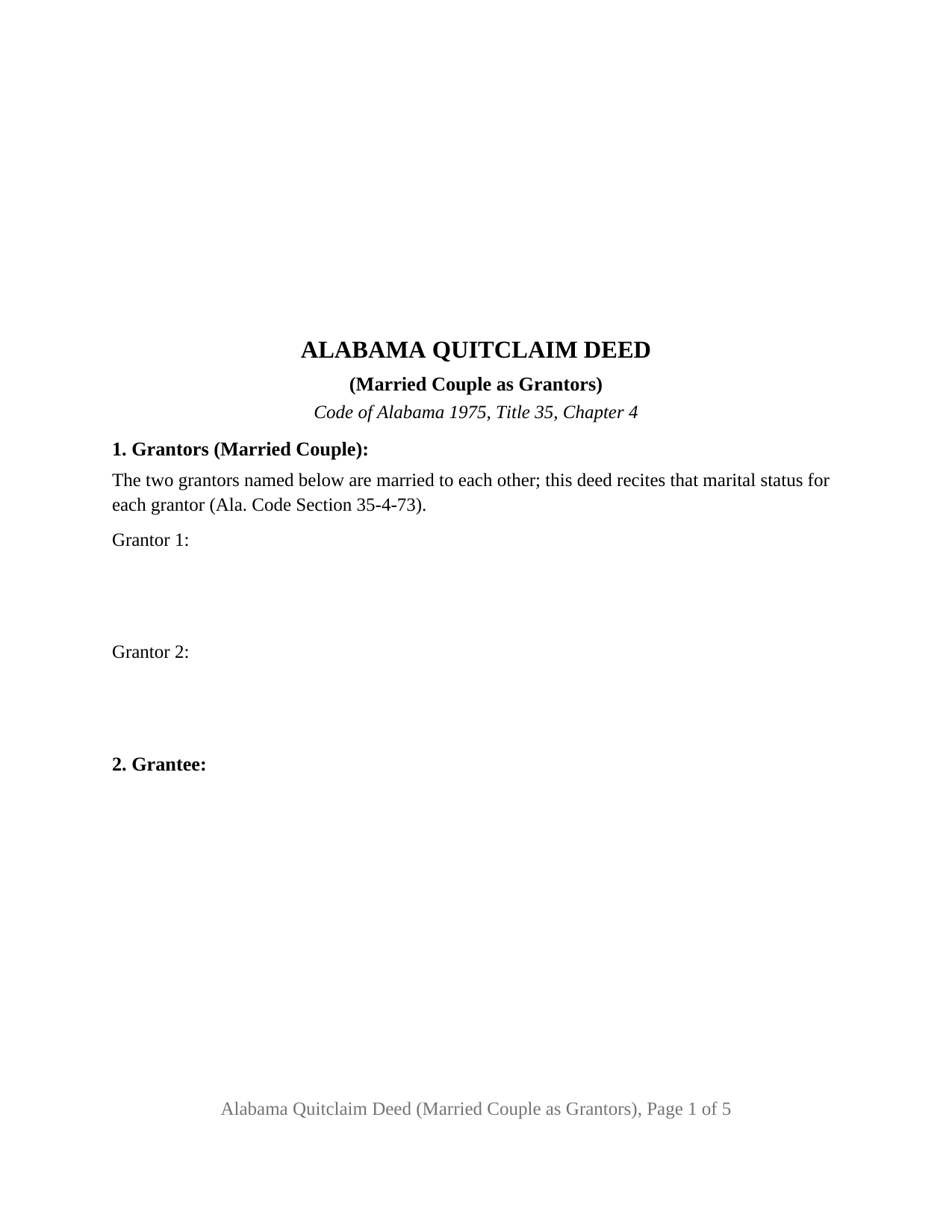 Alabama Quitclaim Deed (Married Couple as Grantors)