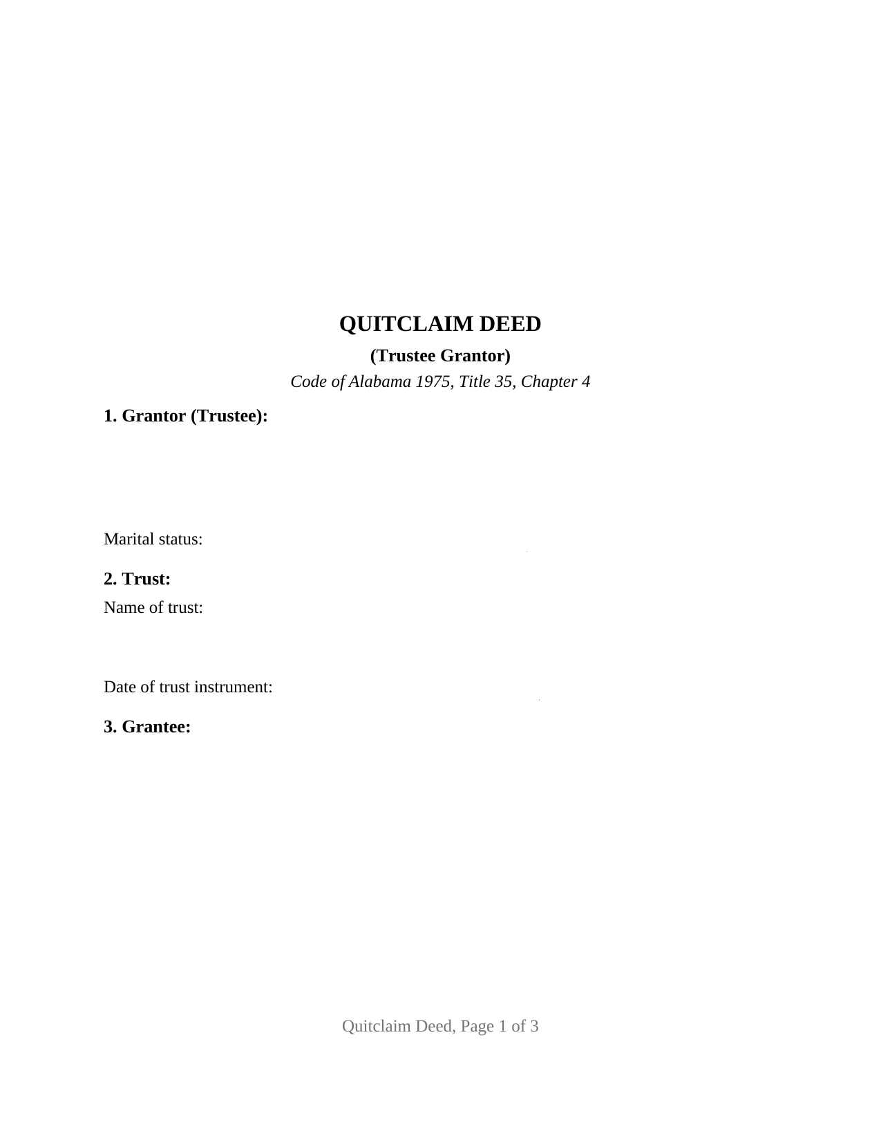 Alabama Quitclaim Deed (Trustee Grantor)