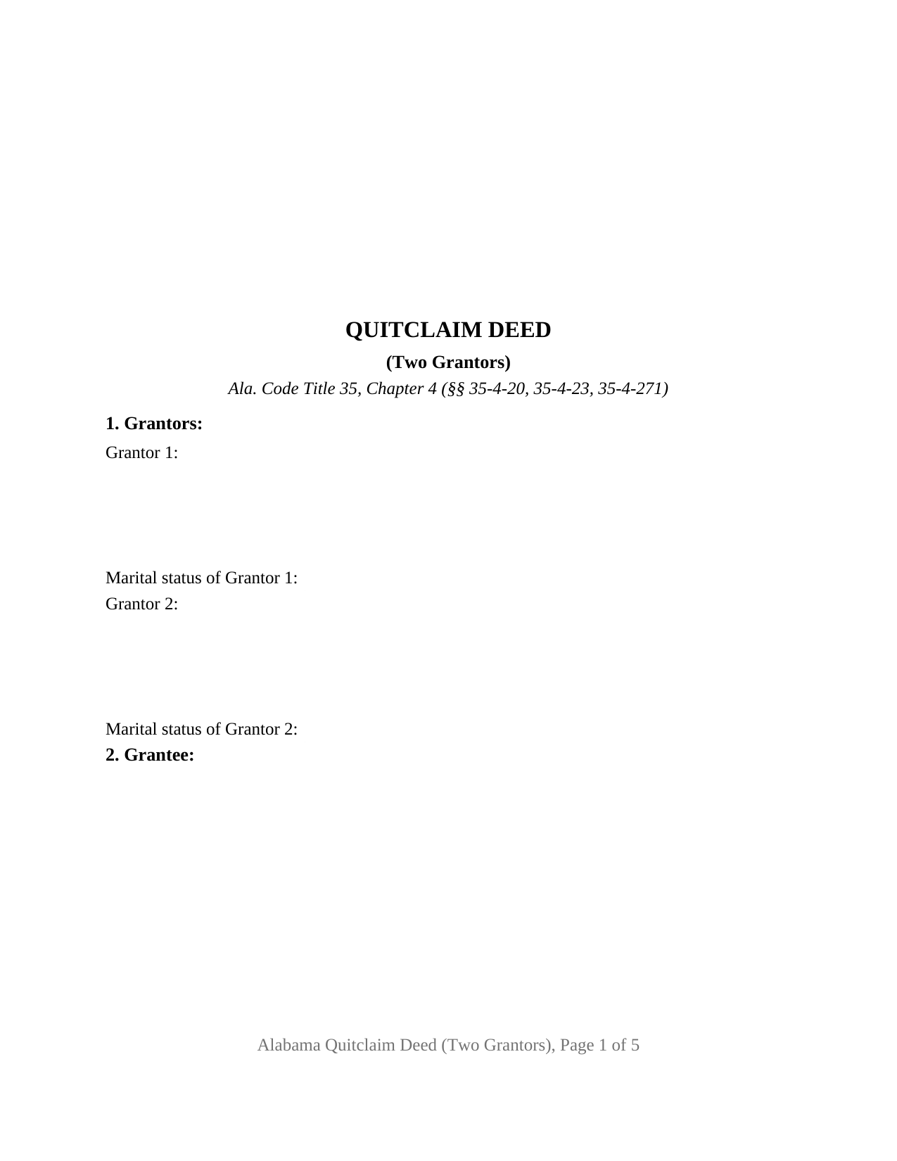 Alabama Quitclaim Deed (Two Grantors)