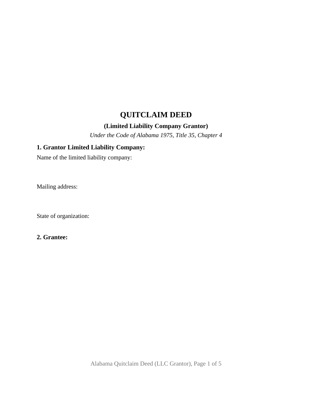 Alabama Quitclaim Deed (LLC Grantor)