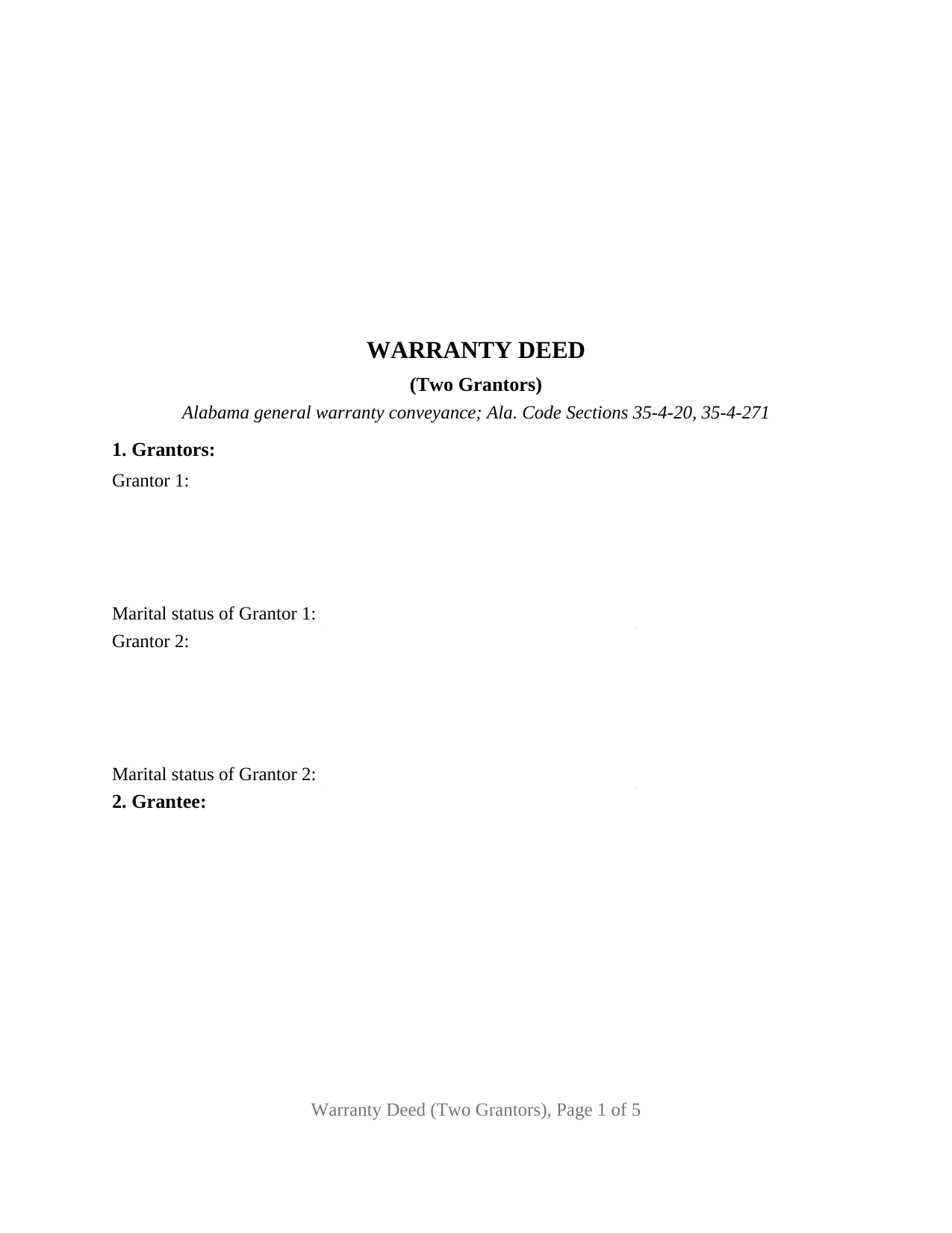 Alabama Warranty Deed (Two Grantors)