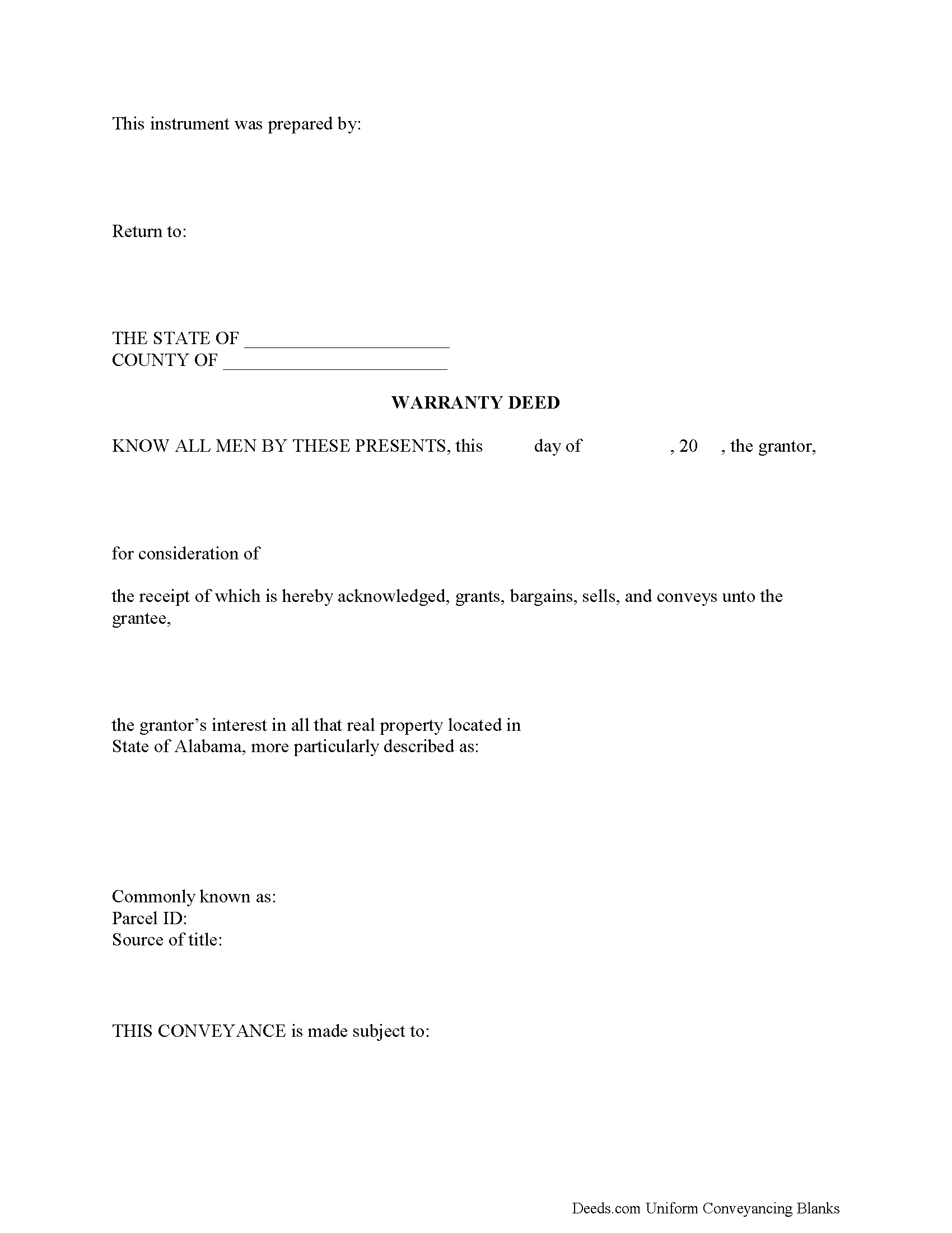 Alabama Warranty Deed Image