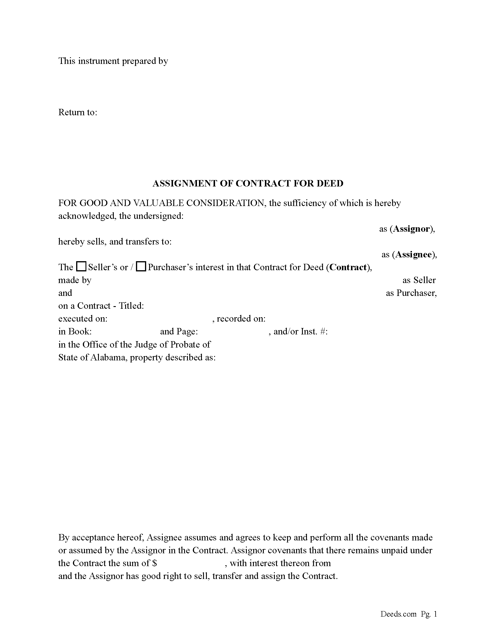Morgan County Assignment of Contract for Deed Form