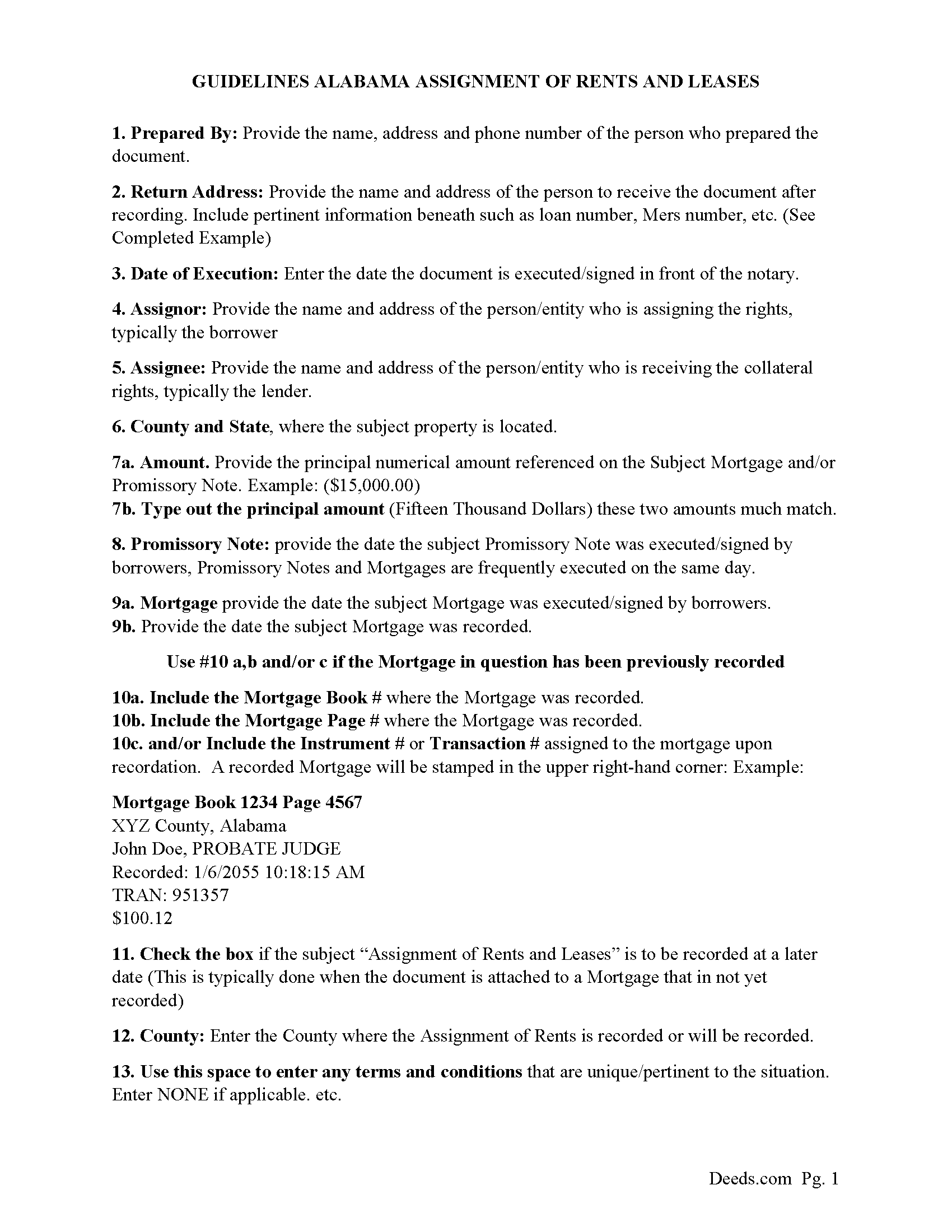 Baldwin County Guidelines - Assignment of Rents and Leases