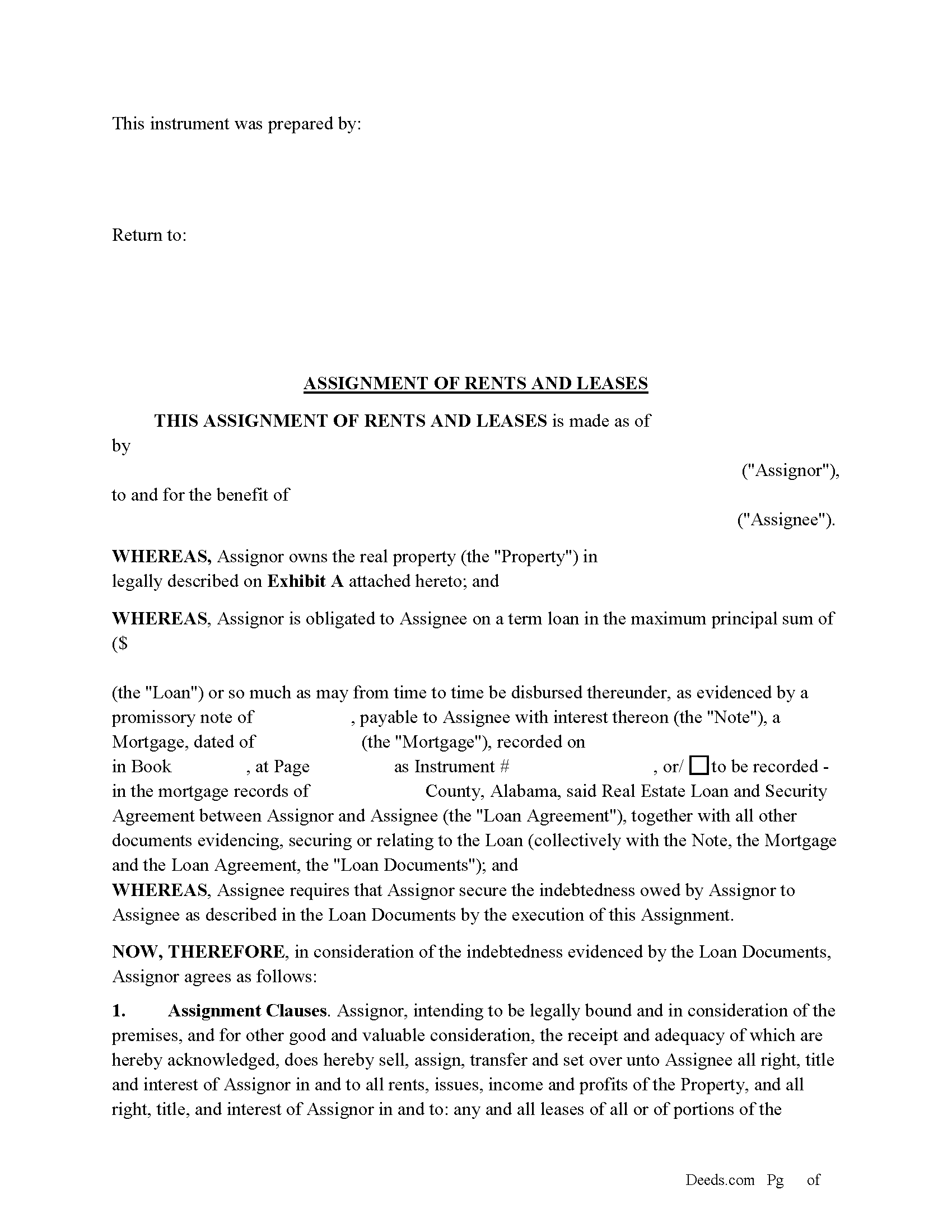 Baldwin County Assignment of Rents and Leases Form