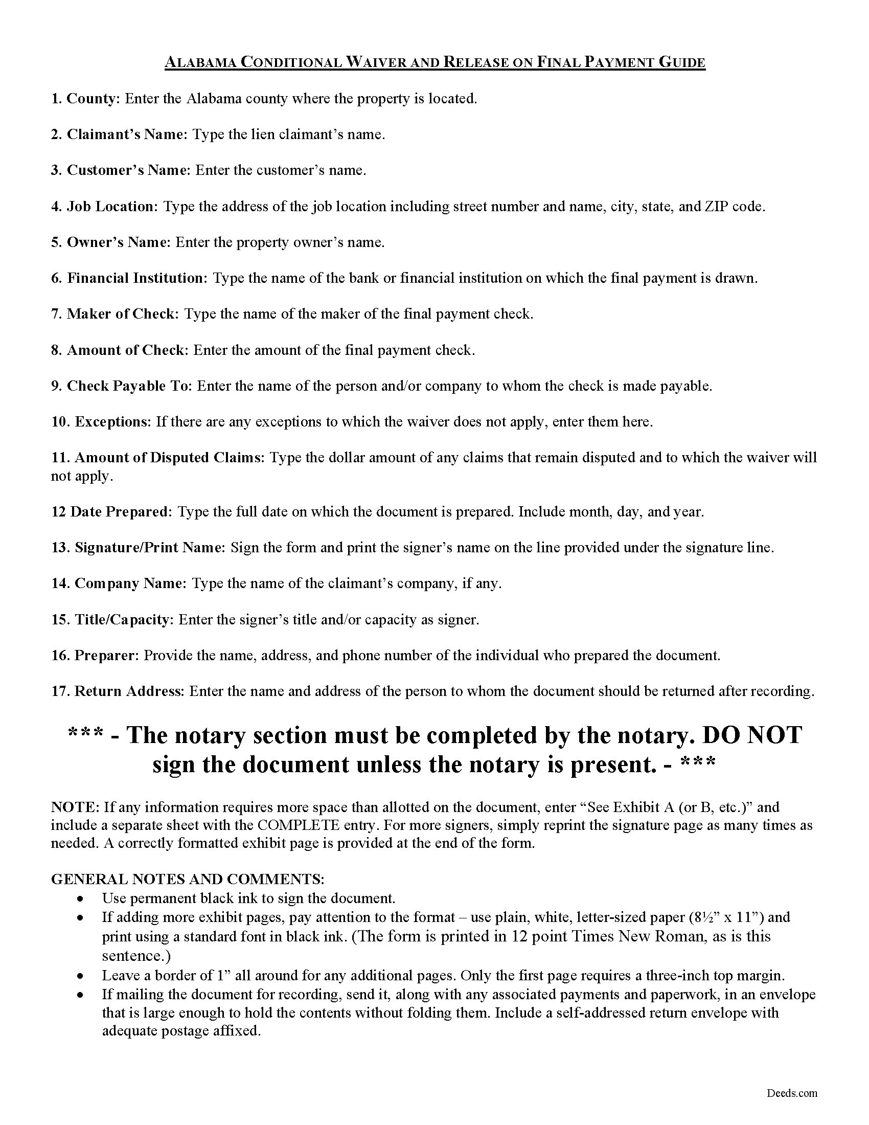 Cullman County Conditional Lien Waiver on Final Payment Guide