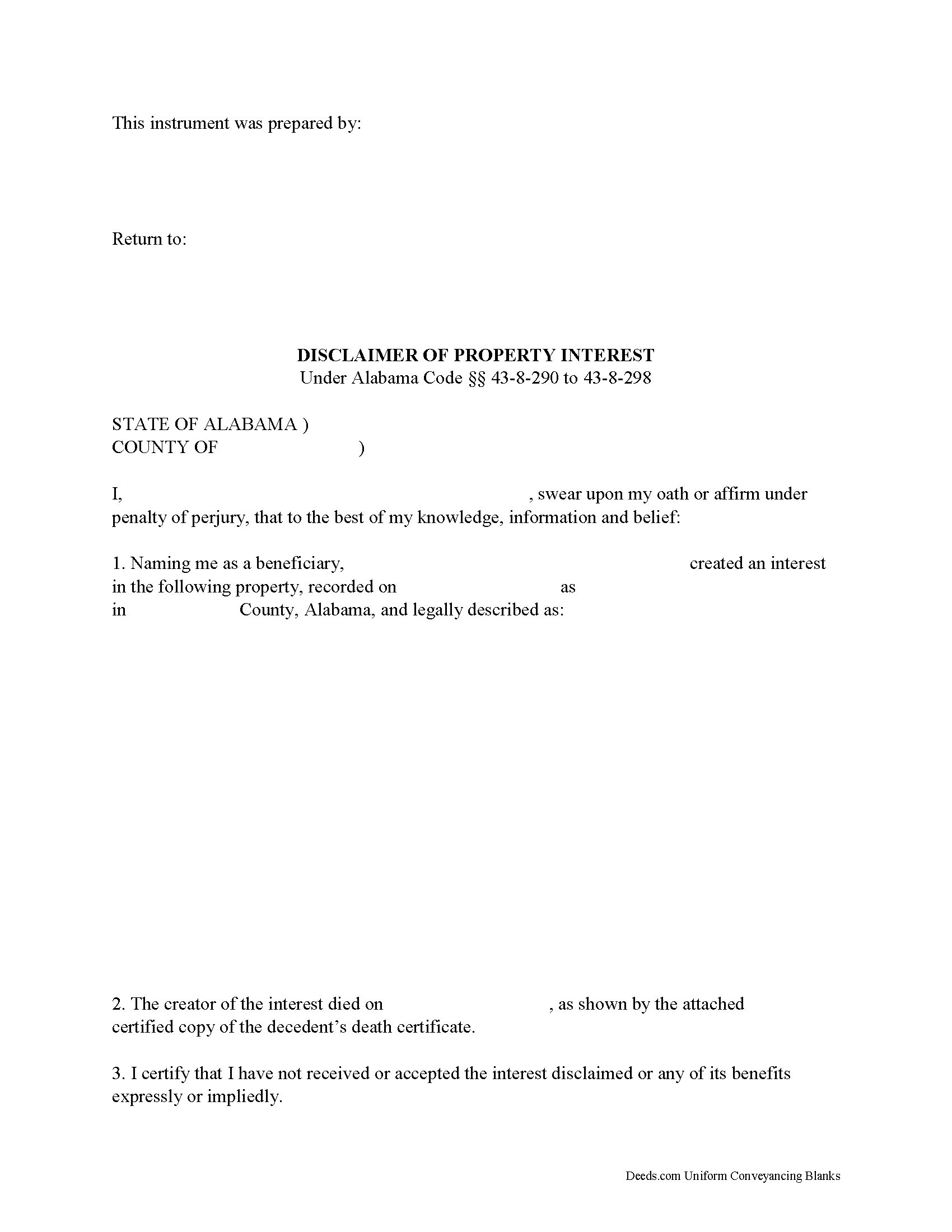 Colbert County Disclaimer of Interest Form