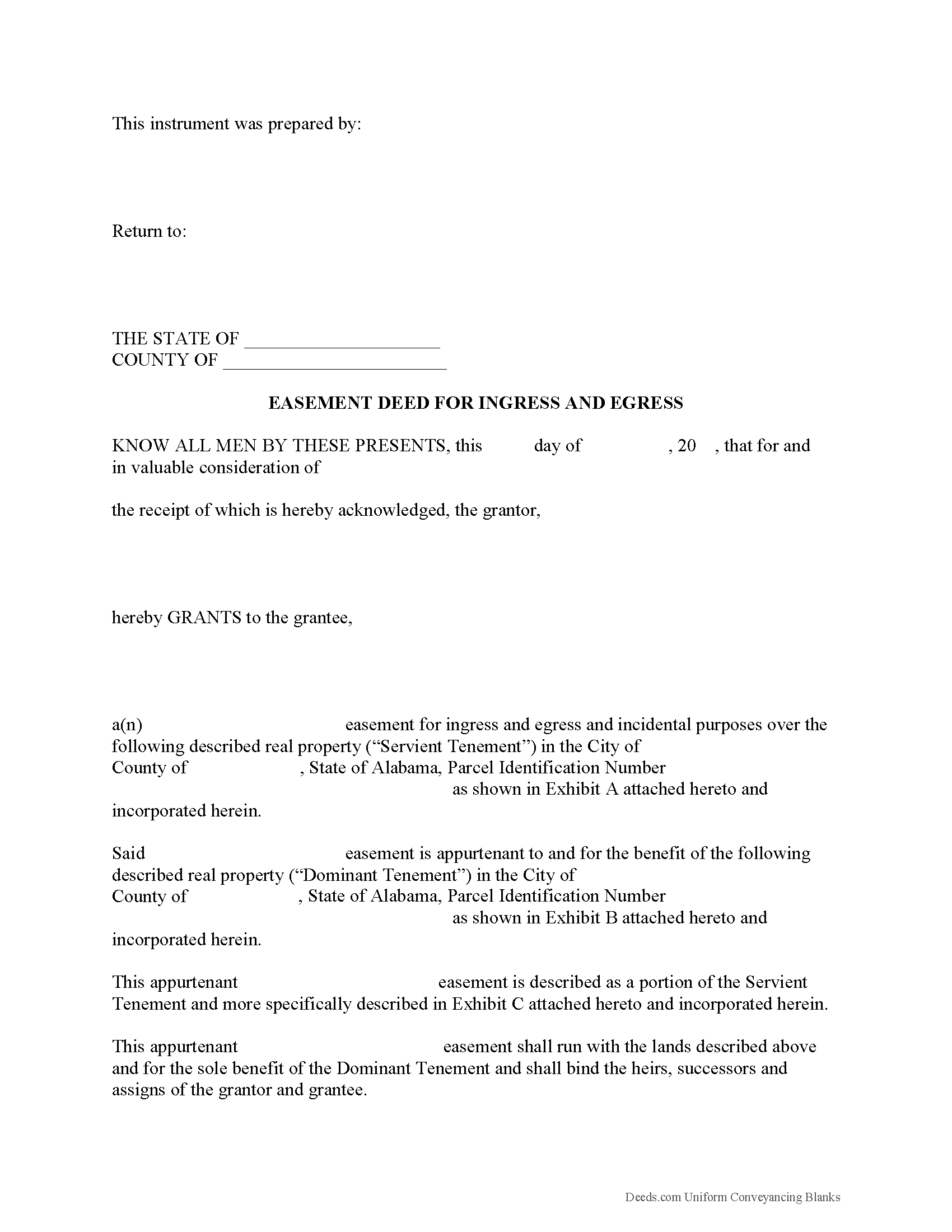 Cullman County Easement Deed Form