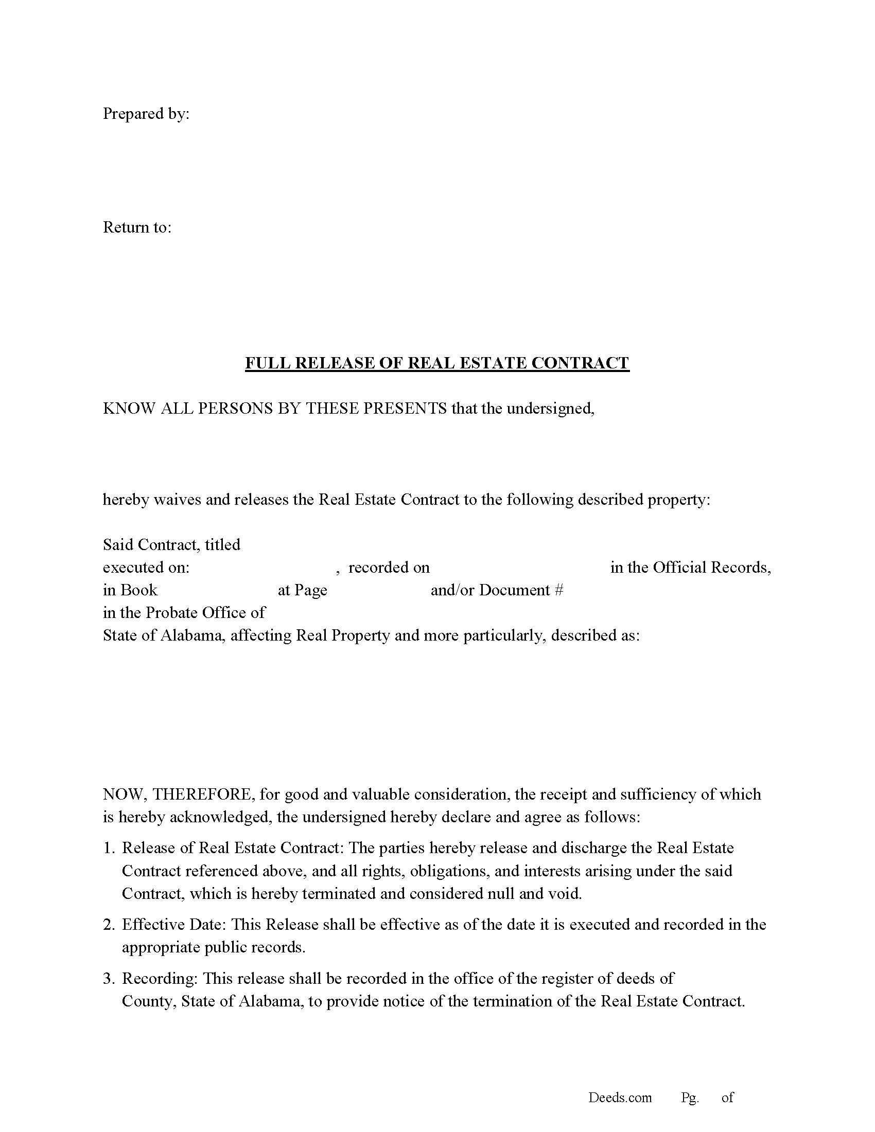 Chambers County Full Release of Real Estate Contract Form