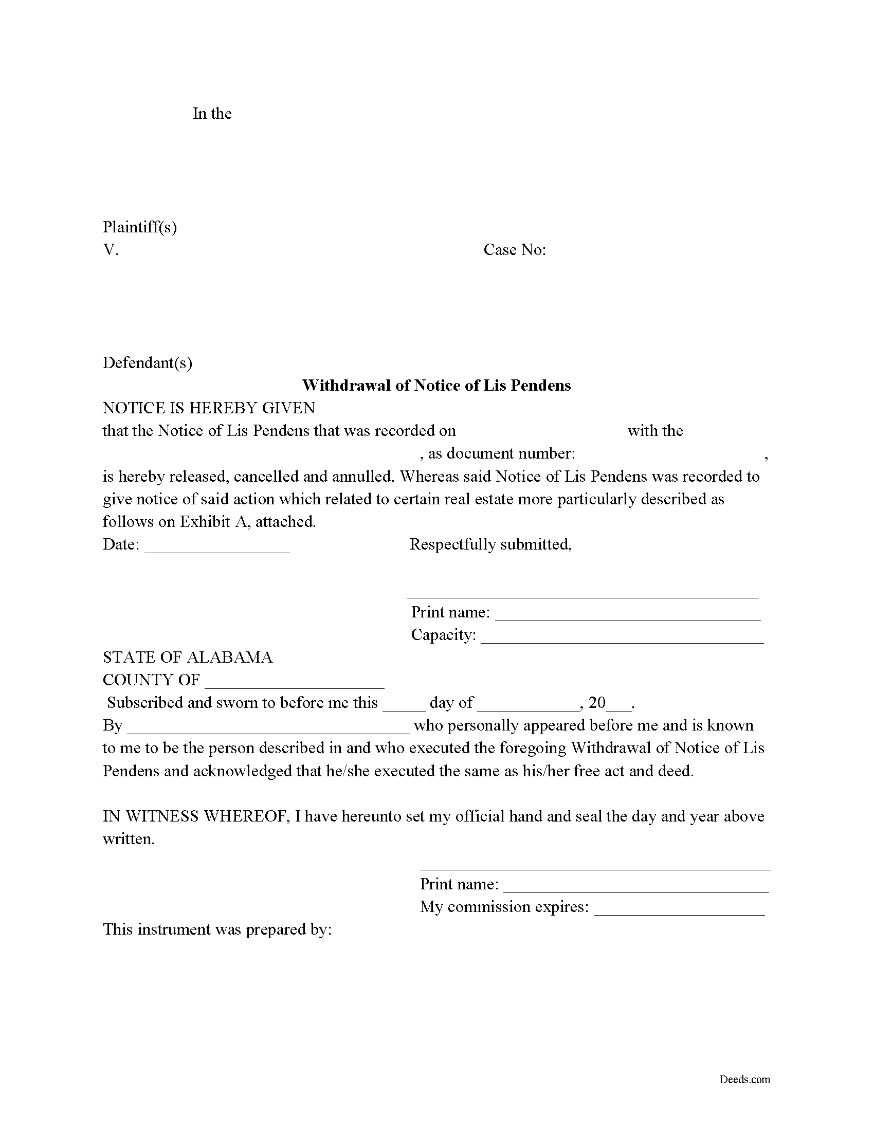 Lis Pendens Release Form