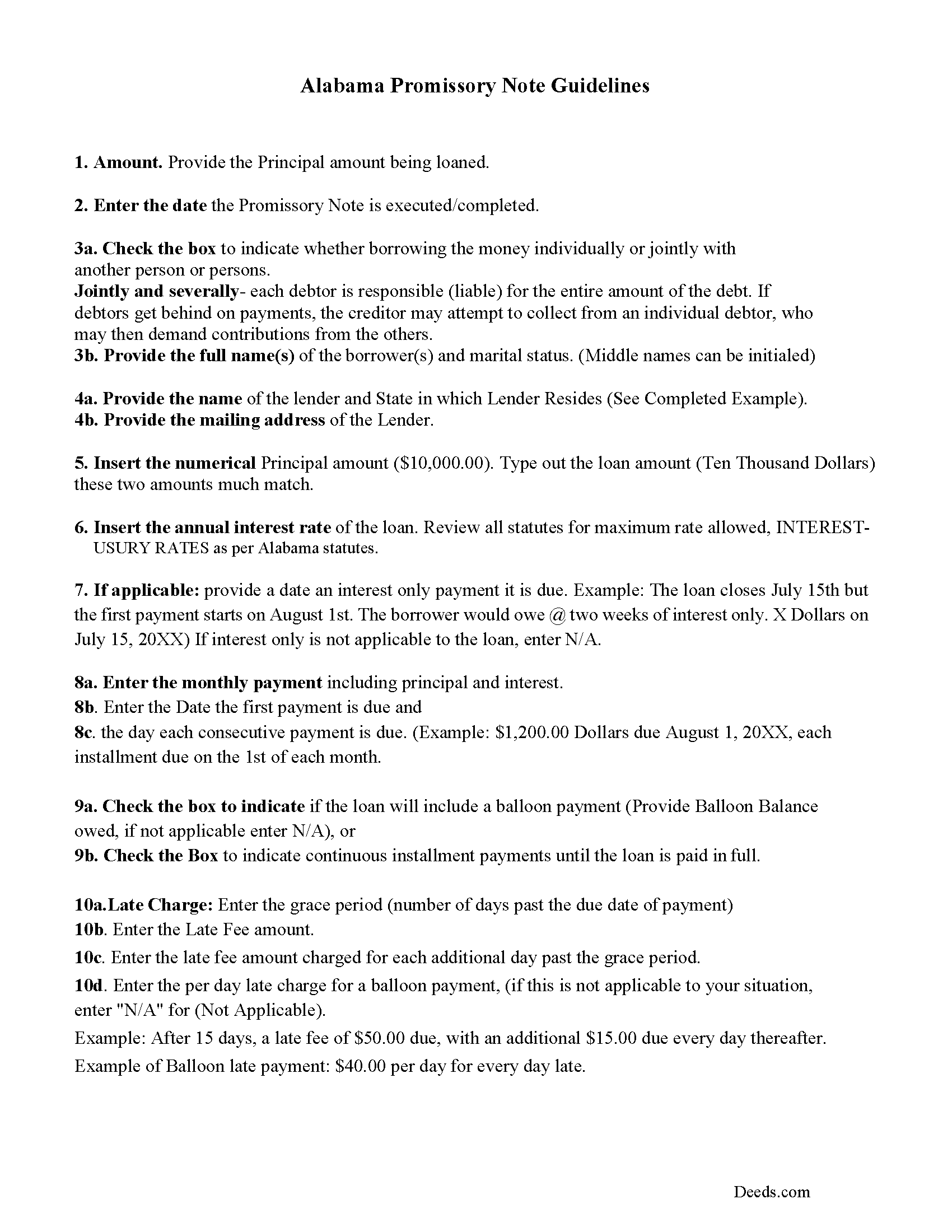 Promissory Note Guidelines