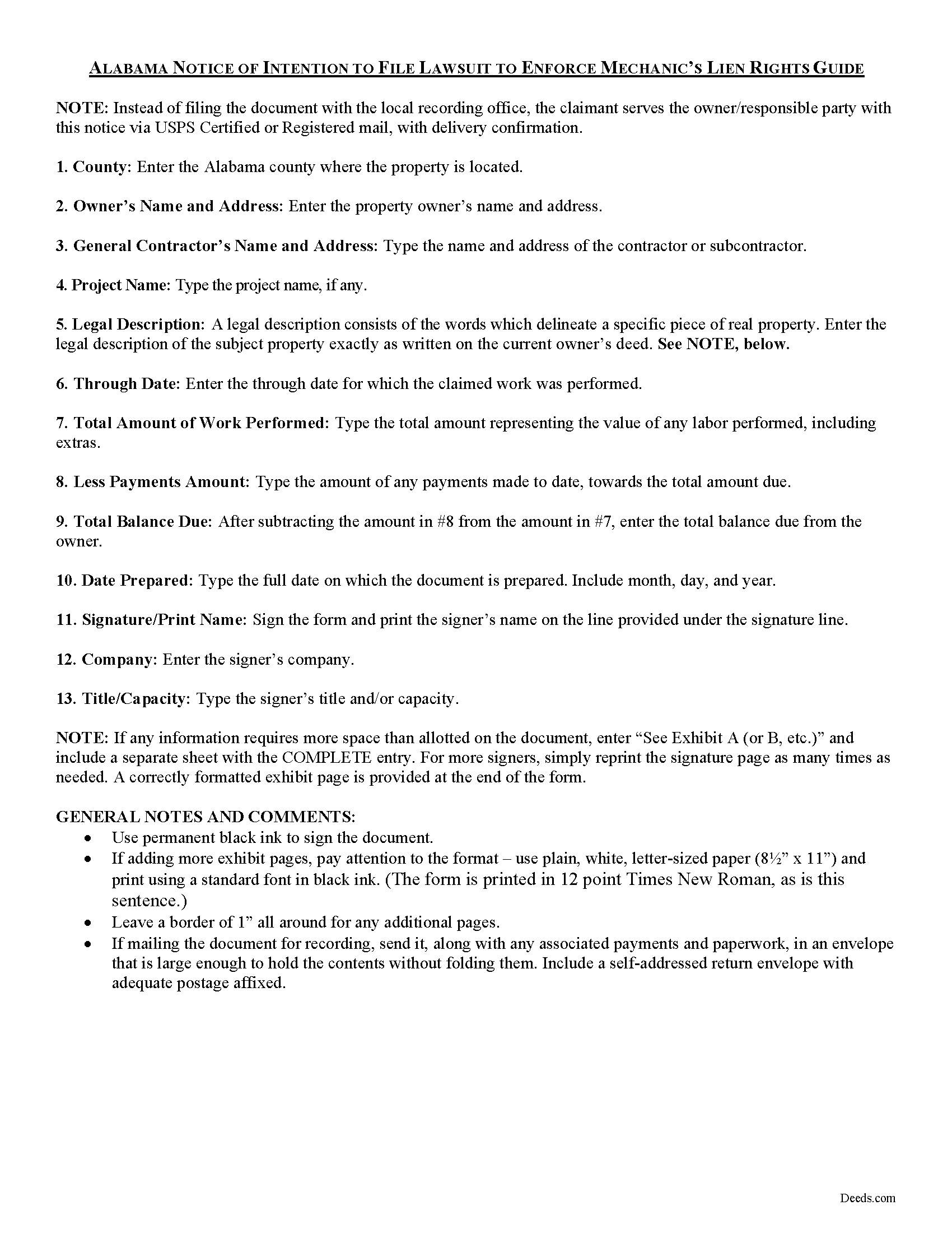Cullman County Notice of Intention Guide