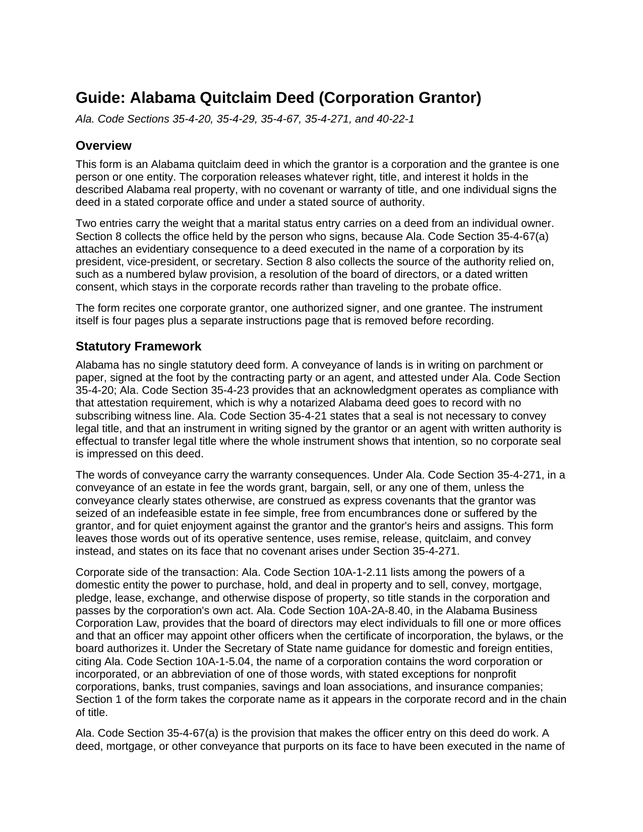 Sumter County Quitclaim Deed (Corporation Grantor) Guide