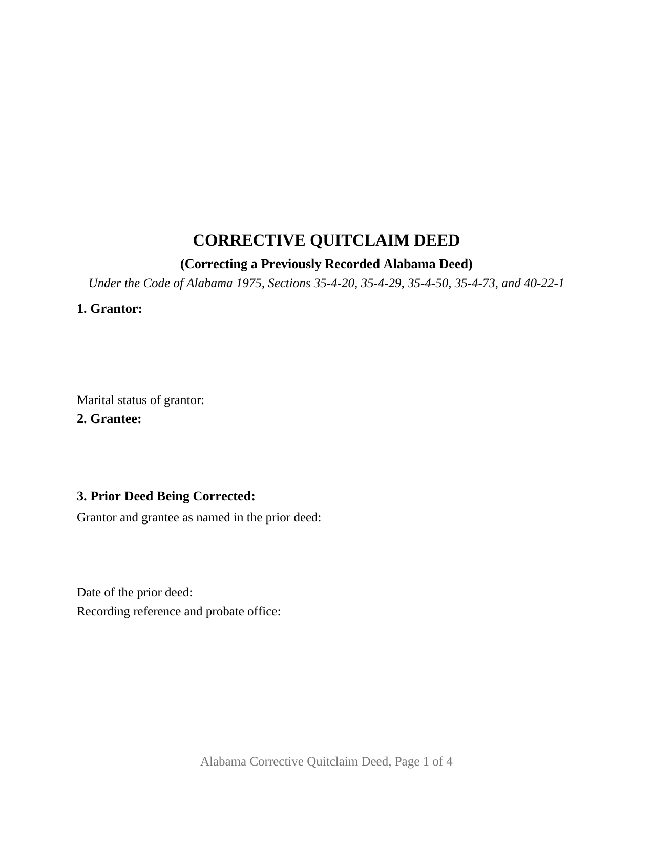 Cleburne County Quitclaim Deed (Corrective) Form