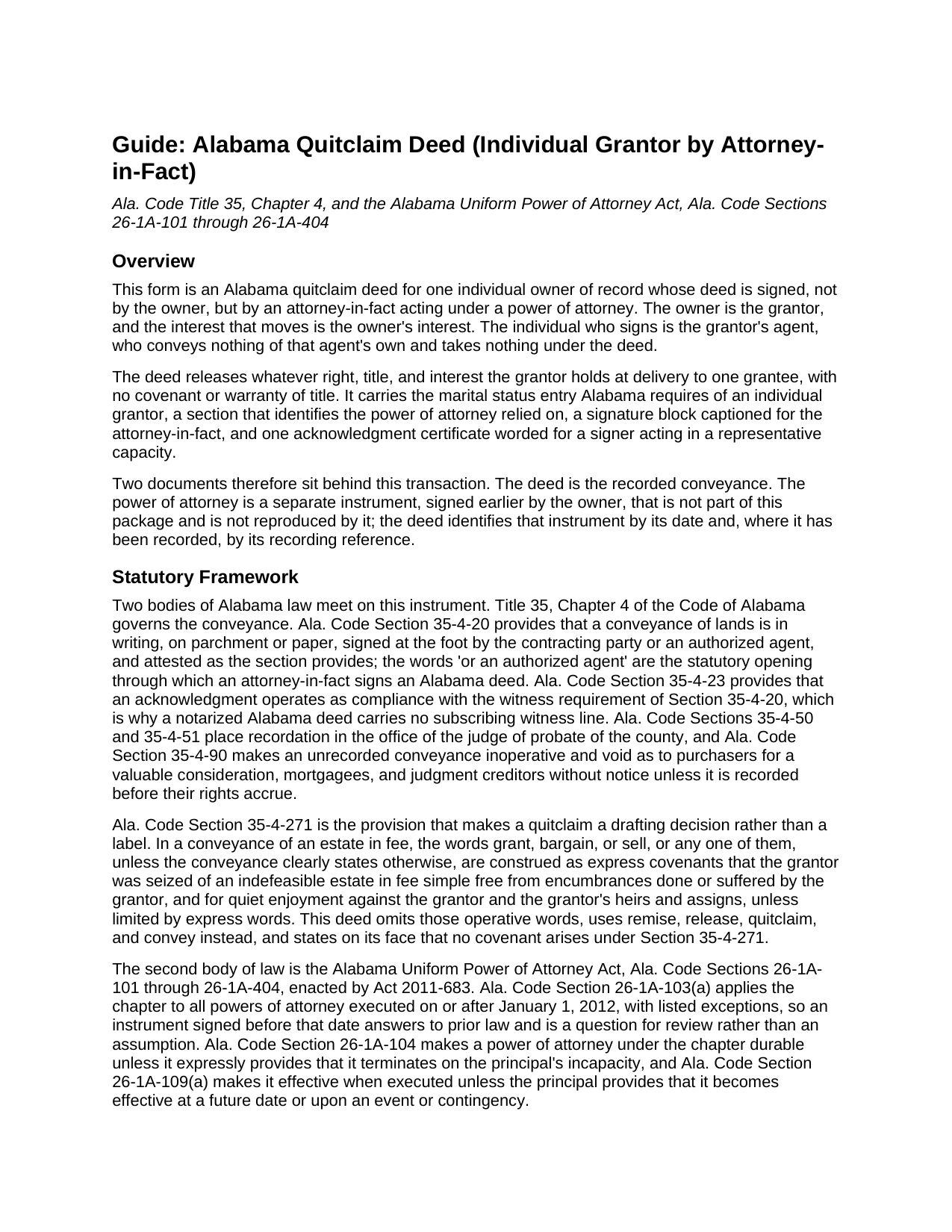 Sumter County Quitclaim Deed (Individual Grantor by Attorney-in-Fact) Guide