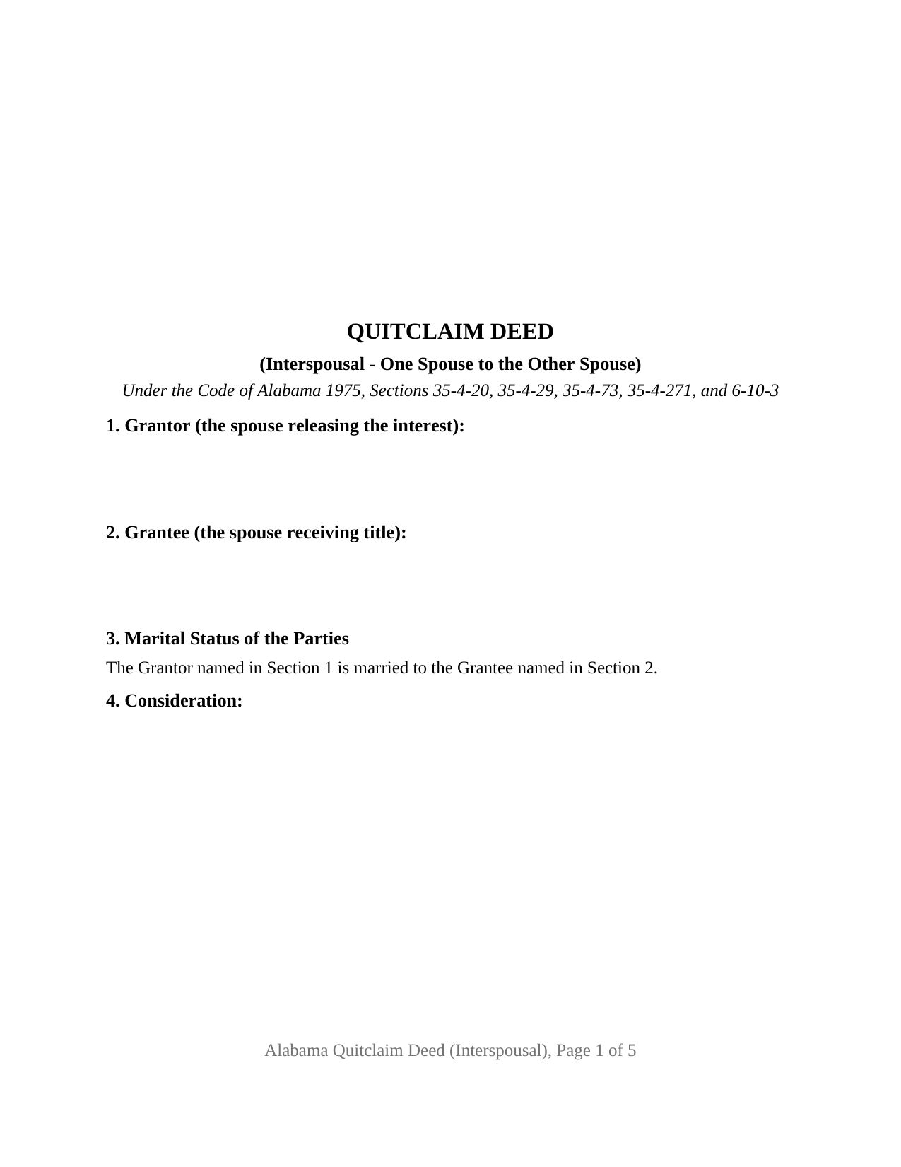 Jackson County Quitclaim Deed (Interspousal) Form