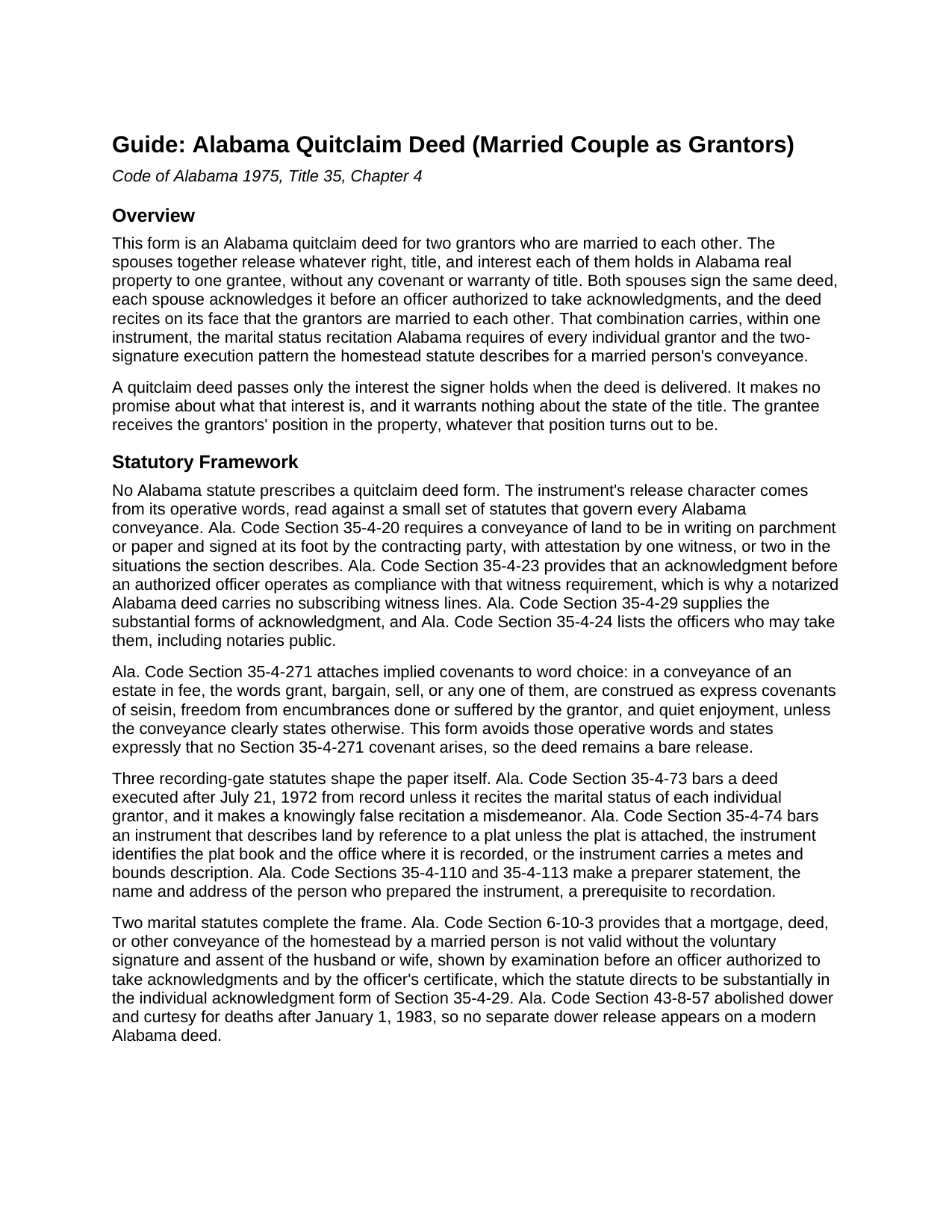 Winston County Quitclaim Deed (Married Couple as Grantors) Guide