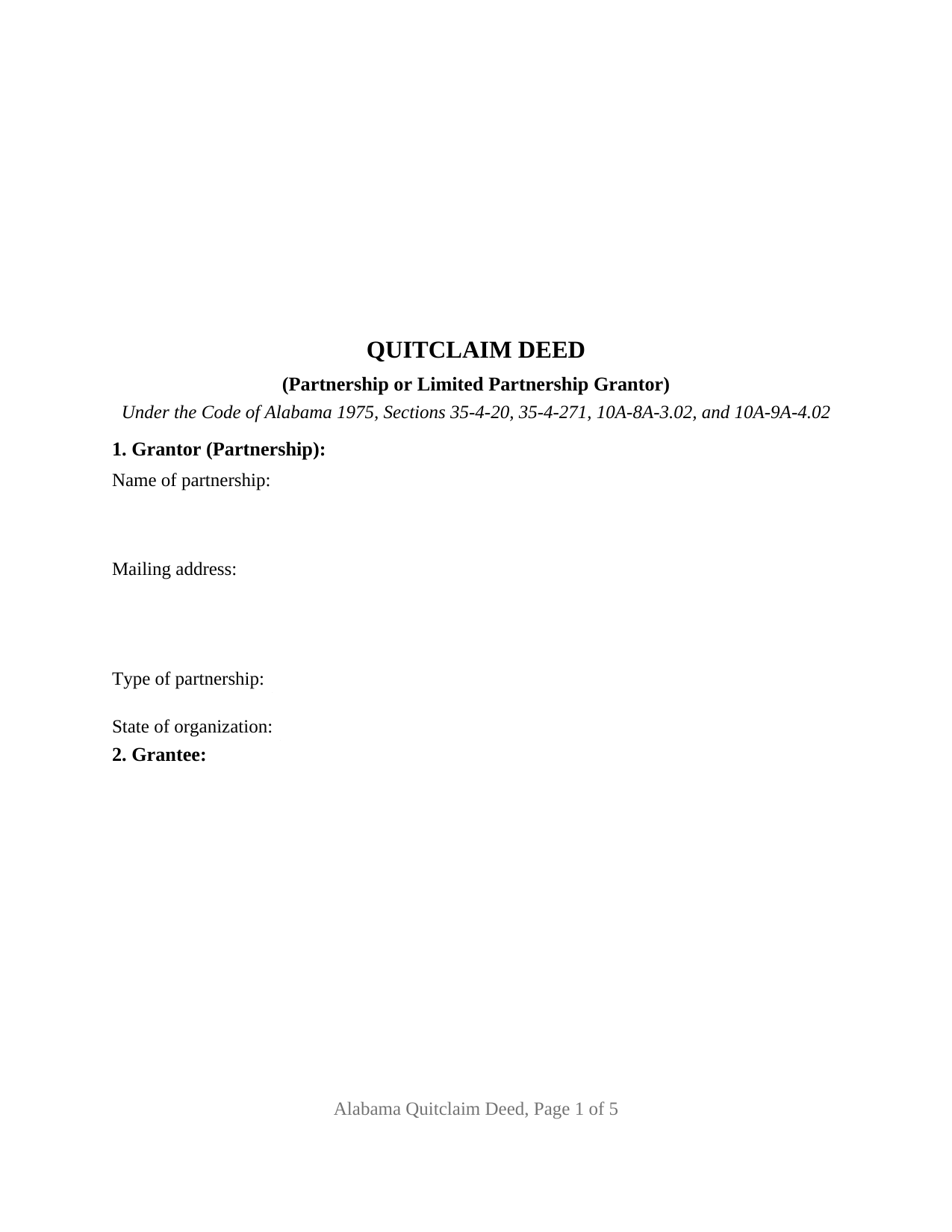 Limestone County Quitclaim Deed (Partnership or Limited Partnership Grantor) Form