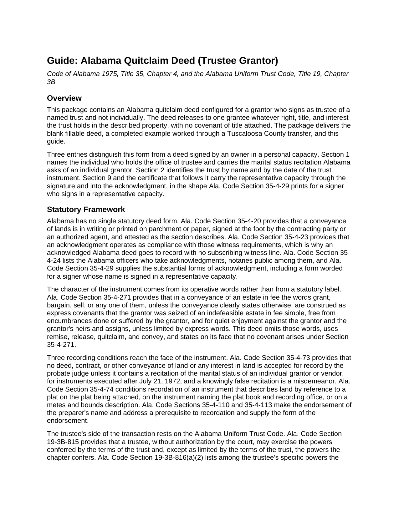 Henry County Quitclaim Deed (Trustee Grantor) Guide