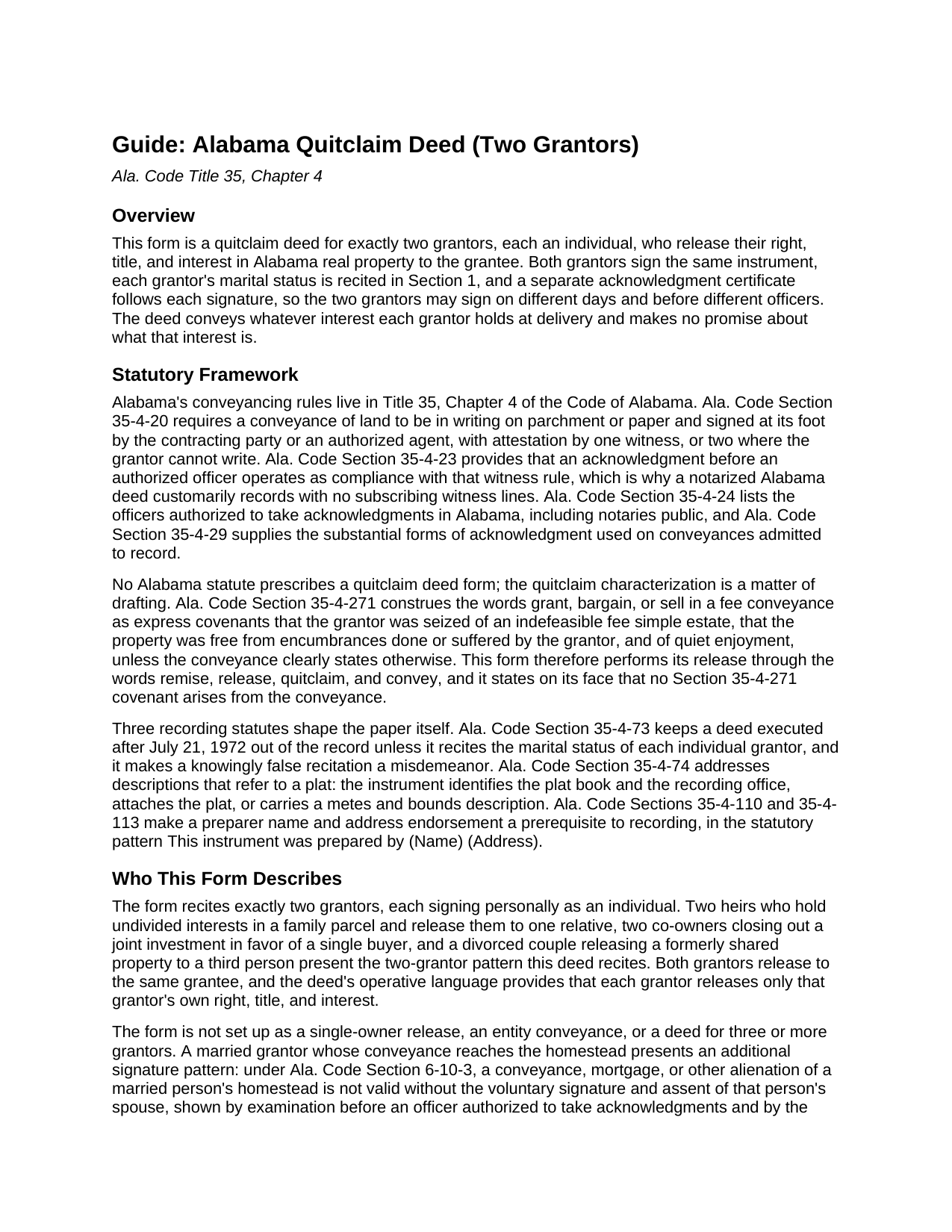 Jefferson County Quitclaim Deed (Two Grantors) Guide