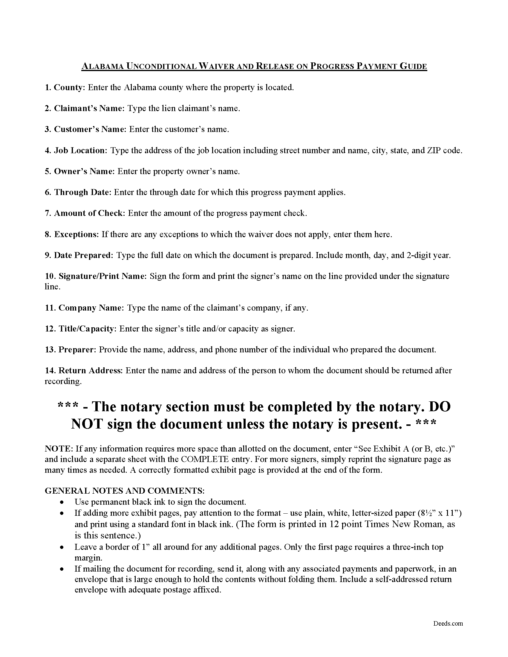 Morgan County Unconditional Lien Waiver of Progress Payment Guide