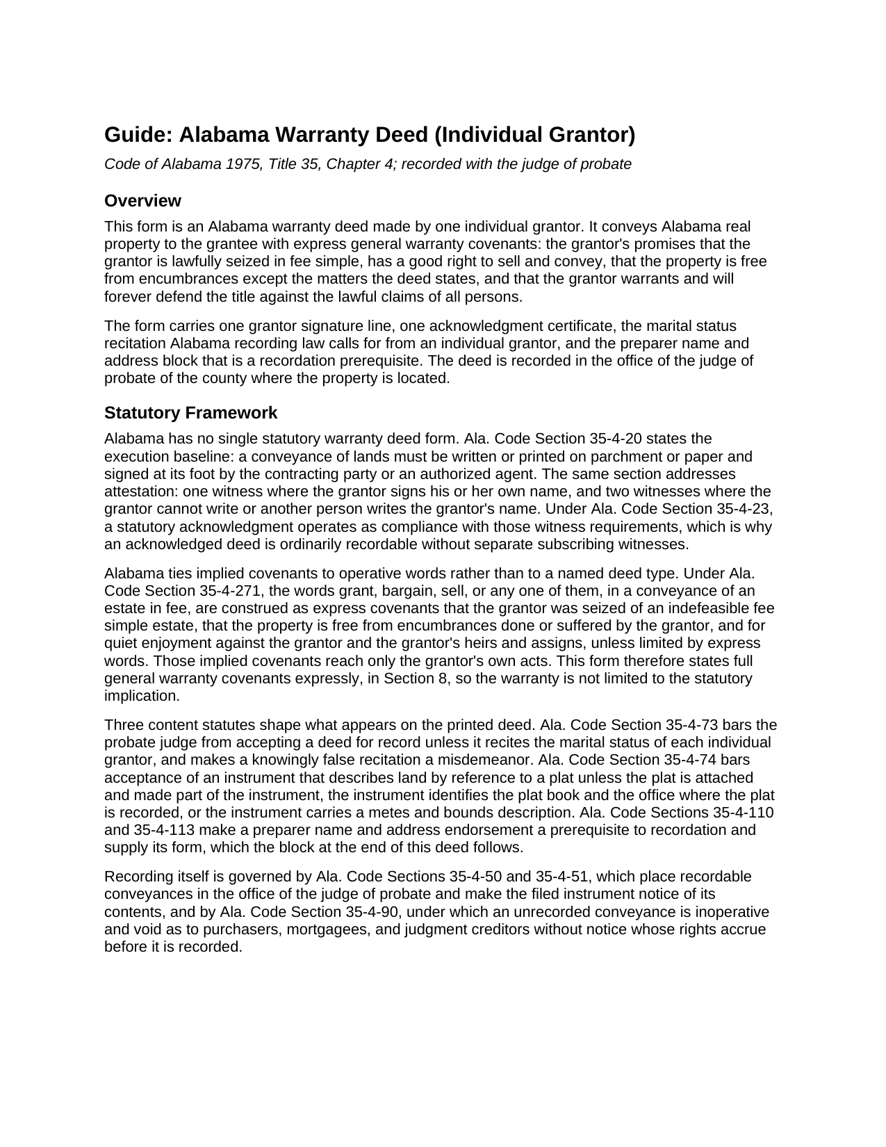 Butler County Warranty Deed (Individual Grantor) Guide