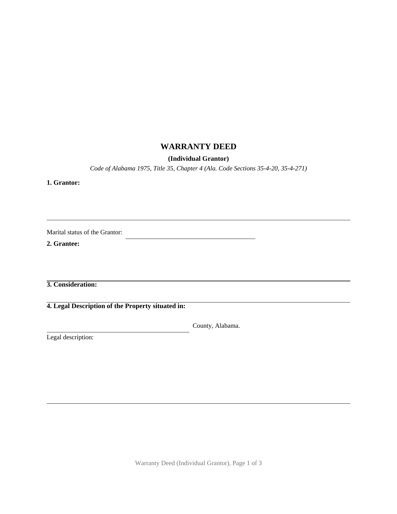 Butler County Warranty Deed (Individual Grantor) Form