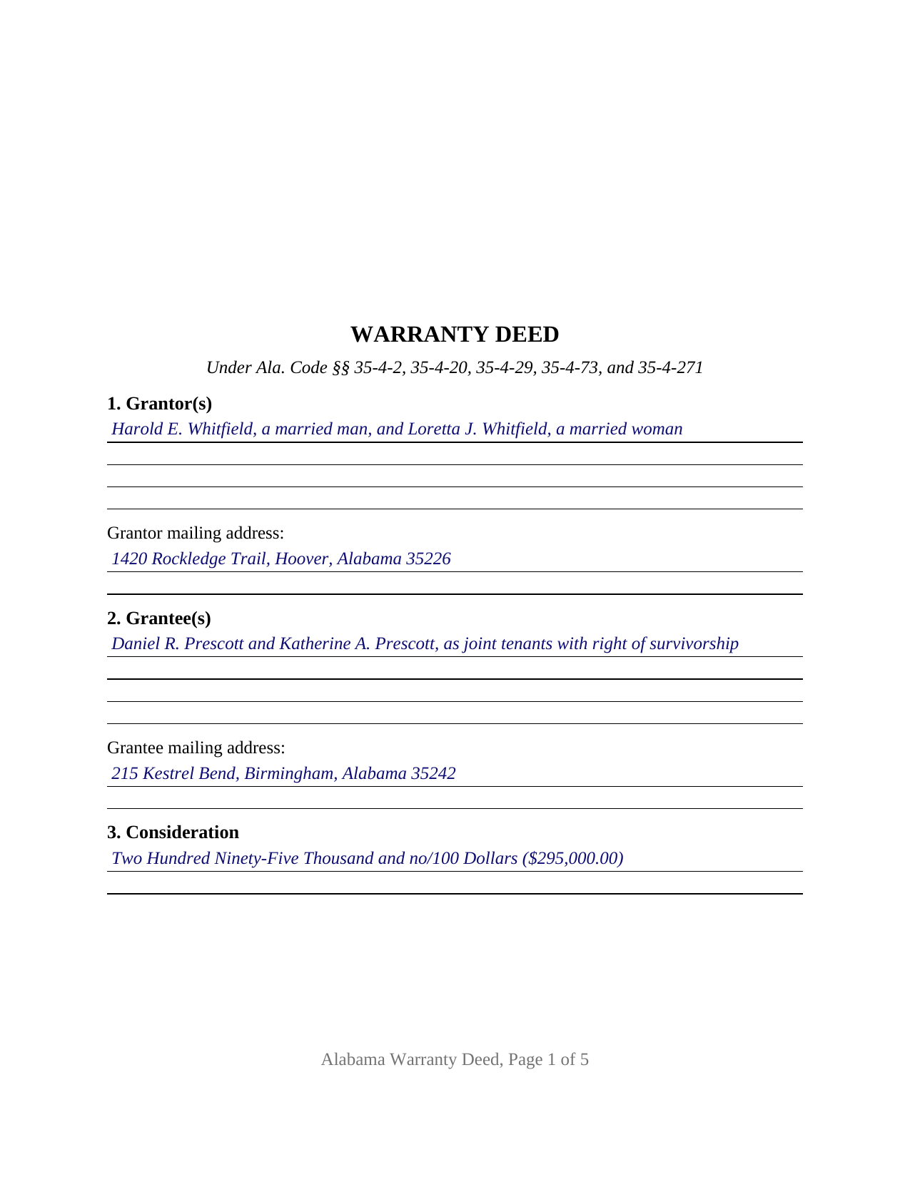 Elmore County Completed Example of the Warranty Deed Document