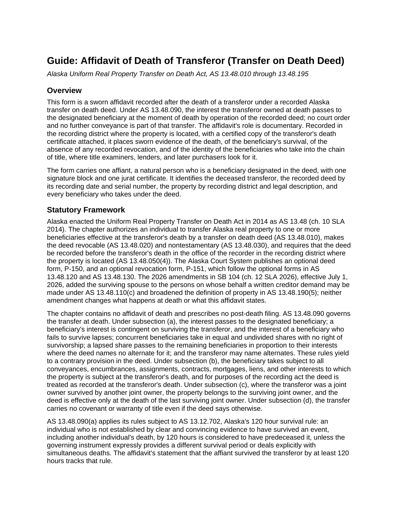 Yukon Koyukuk Borough Affidavit of Death of Transferor Guide