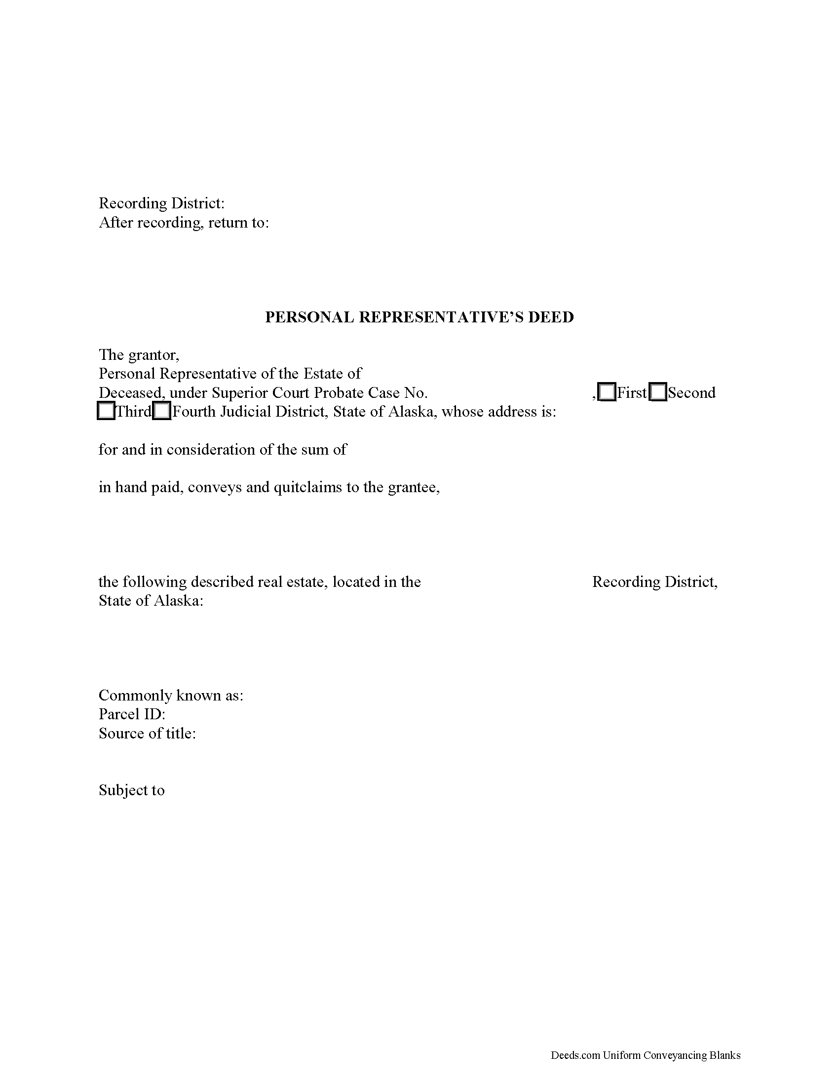 Alaska Personal Representative Deed Image