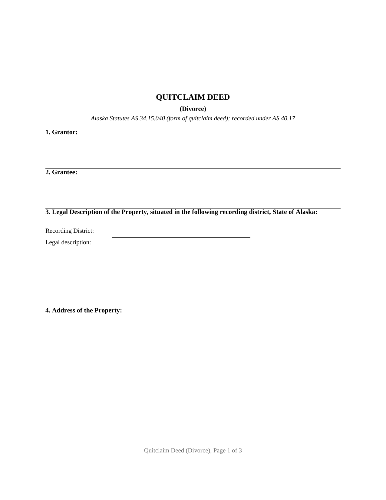 Alaska Quitclaim Deed (Divorce)