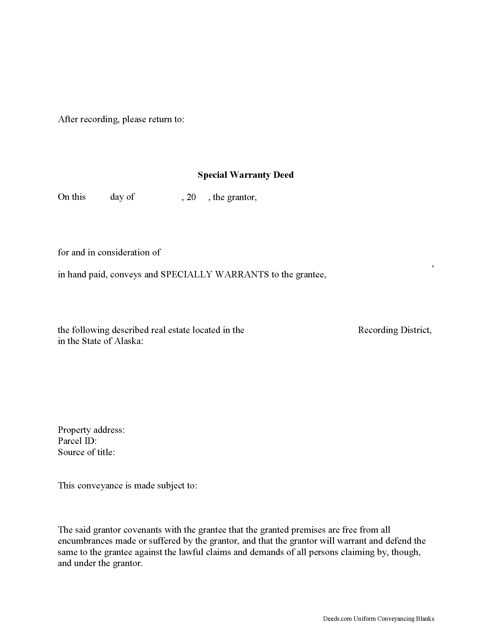 Alaska Special Warranty Deed Image