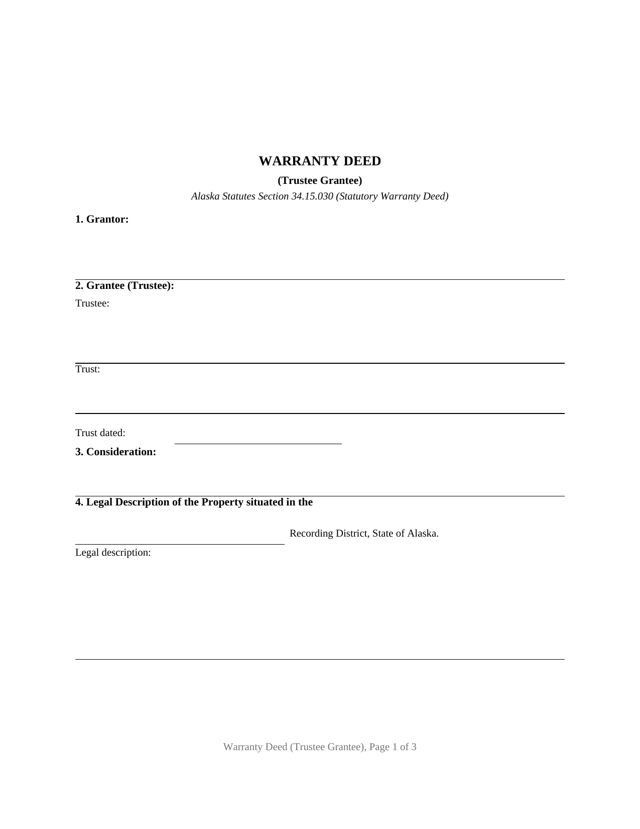 Alaska Warranty Deed (Trustee Grantee)