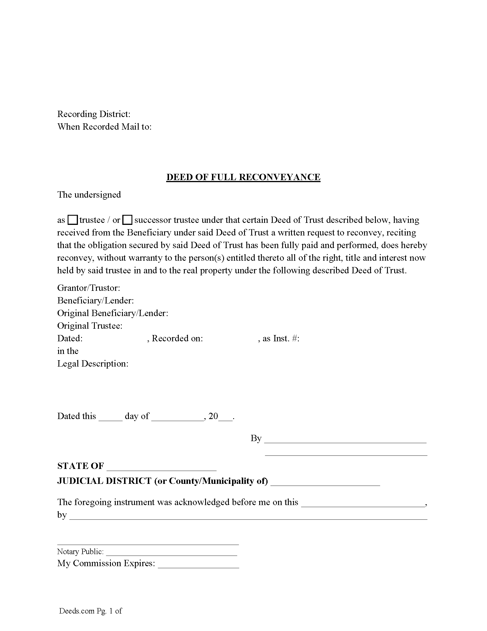 Deed of Full Reconveyance Form