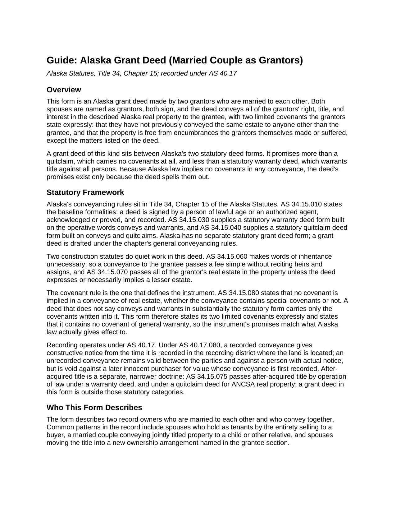 Yukon Koyukuk Borough Grant Deed (Married Couple as Grantors) Guide
