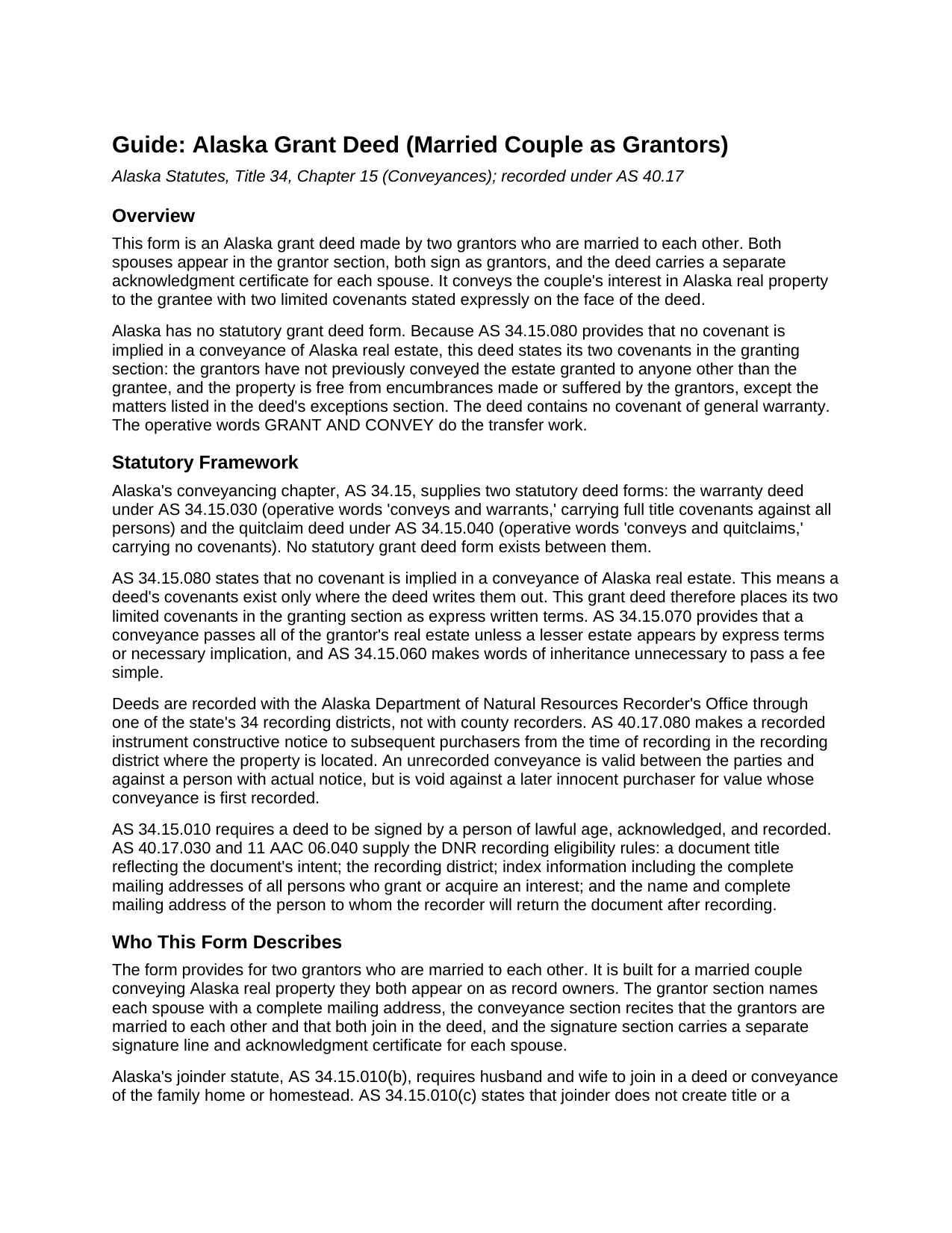 Yukon Koyukuk Borough Grant Deed (Married Couple as Grantors) Guide