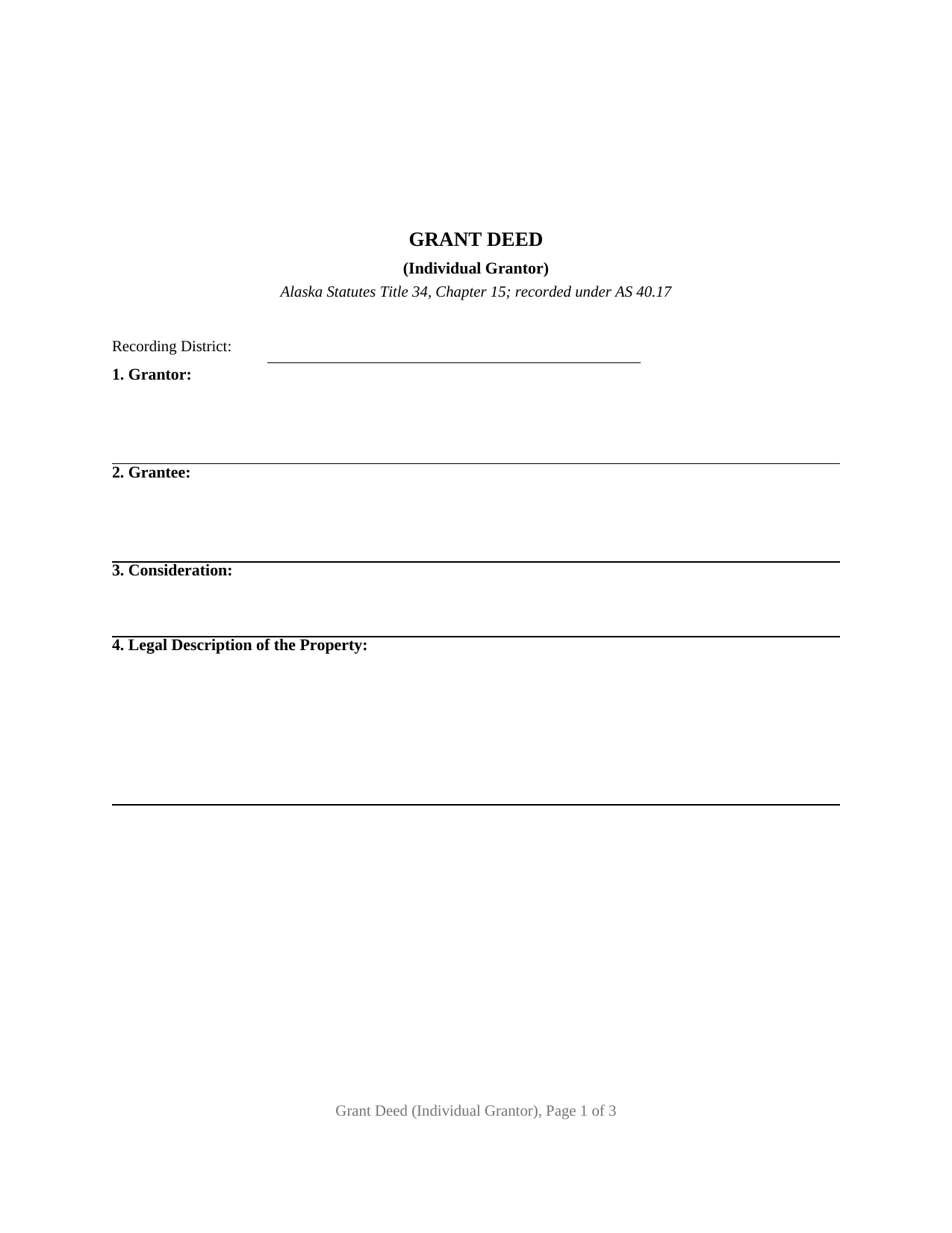 Northwest Arctic Borough Grant Deed Form