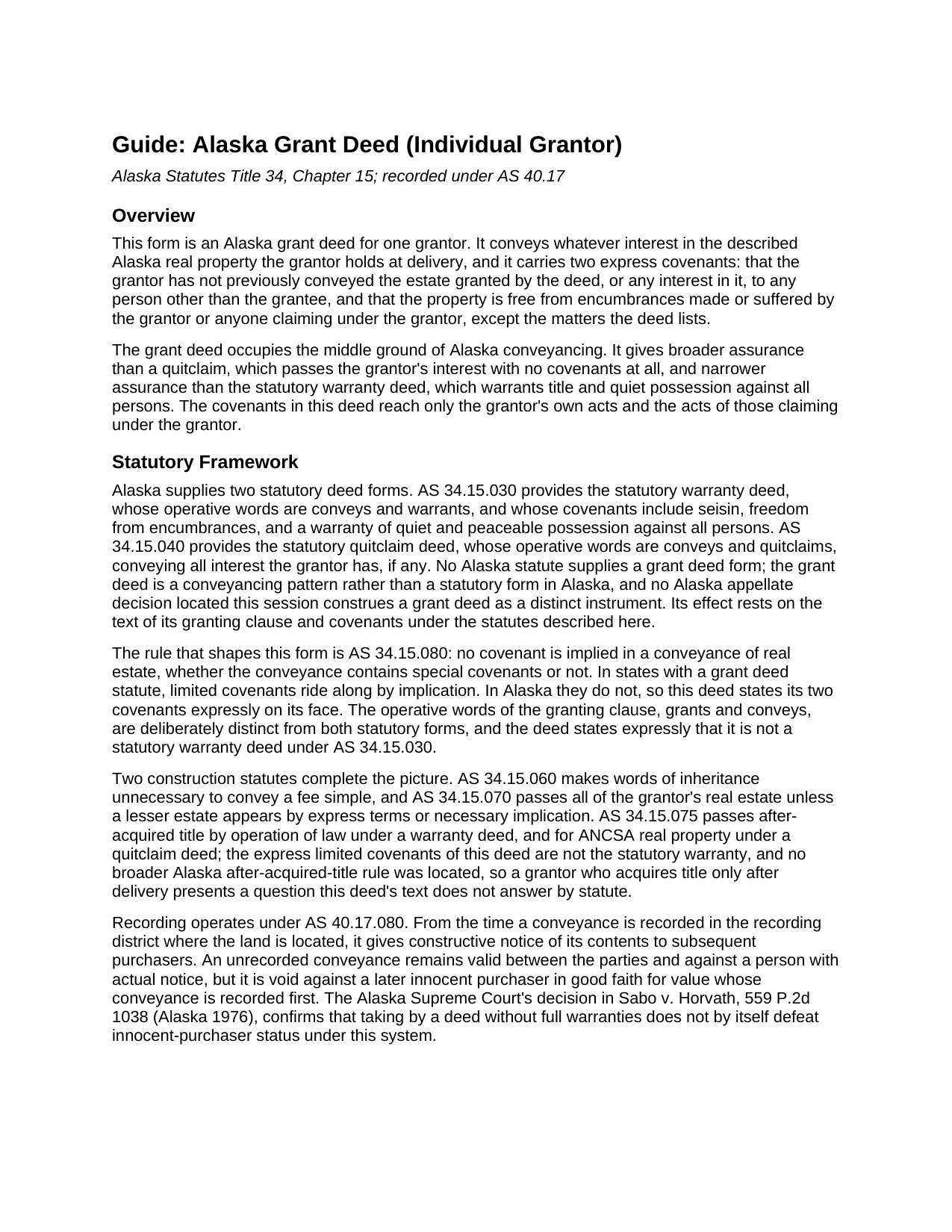 Northwest Arctic Borough Grant Deed Guide